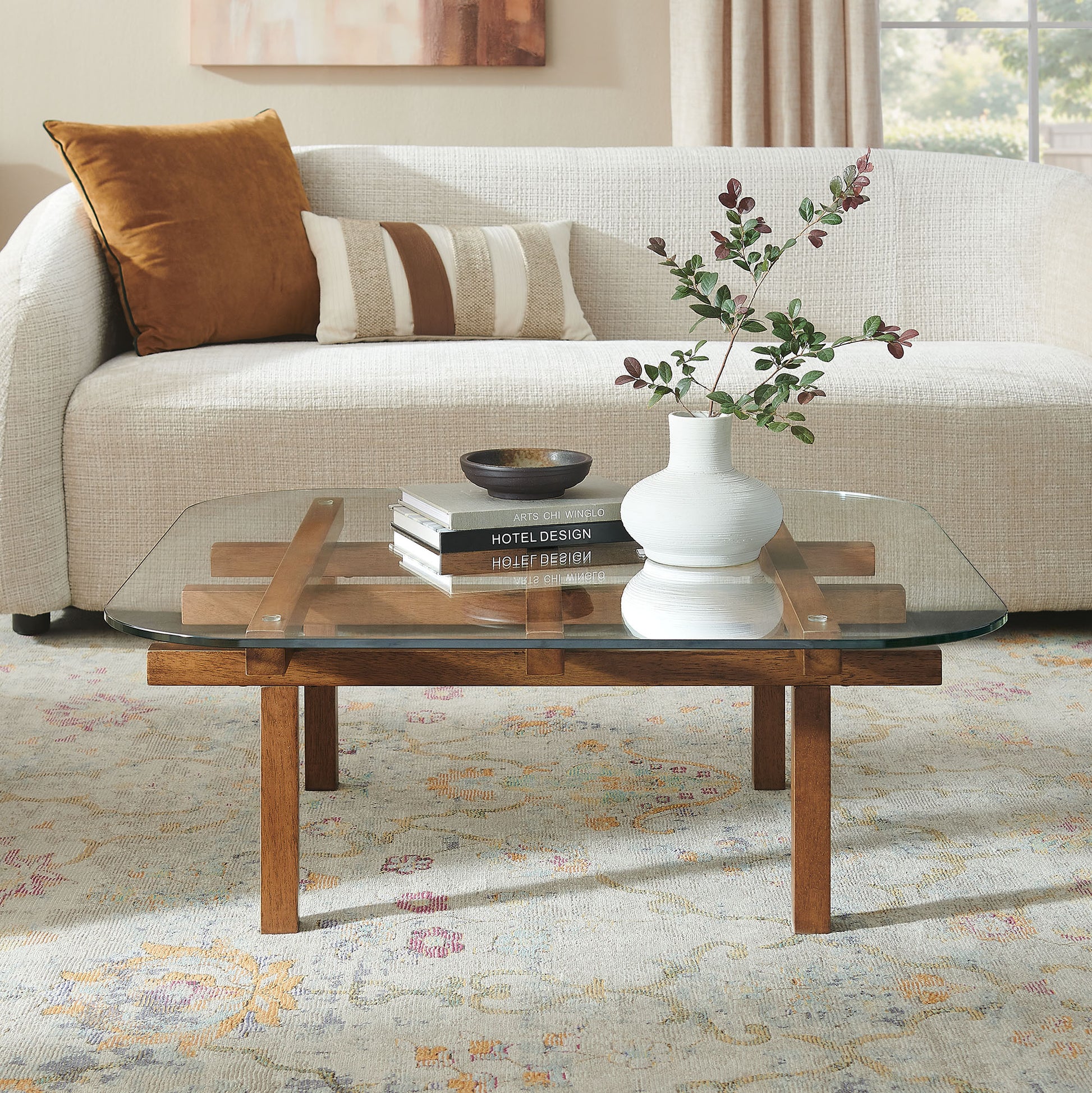 Isby 35 Inch Tempered Glass Coffee Table