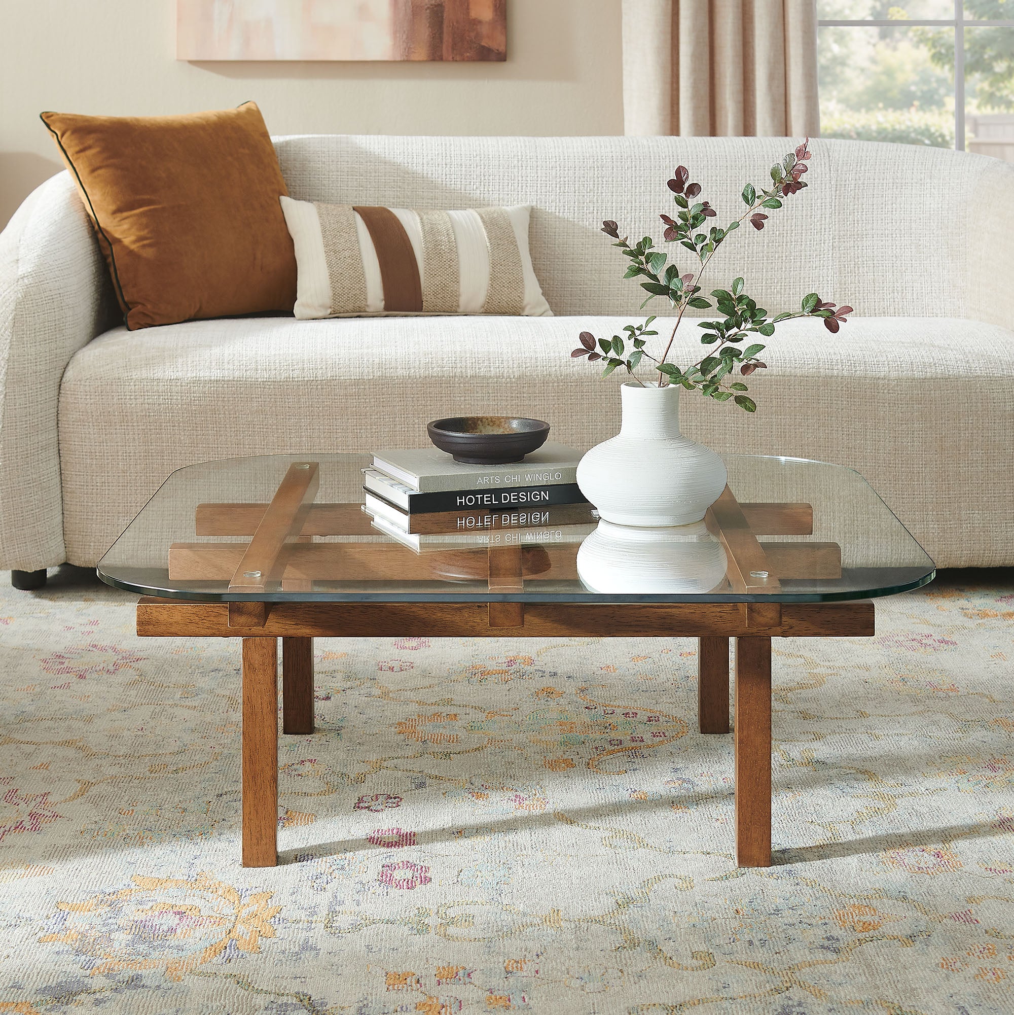 Isby 35 Inch Tempered Glass Coffee Table