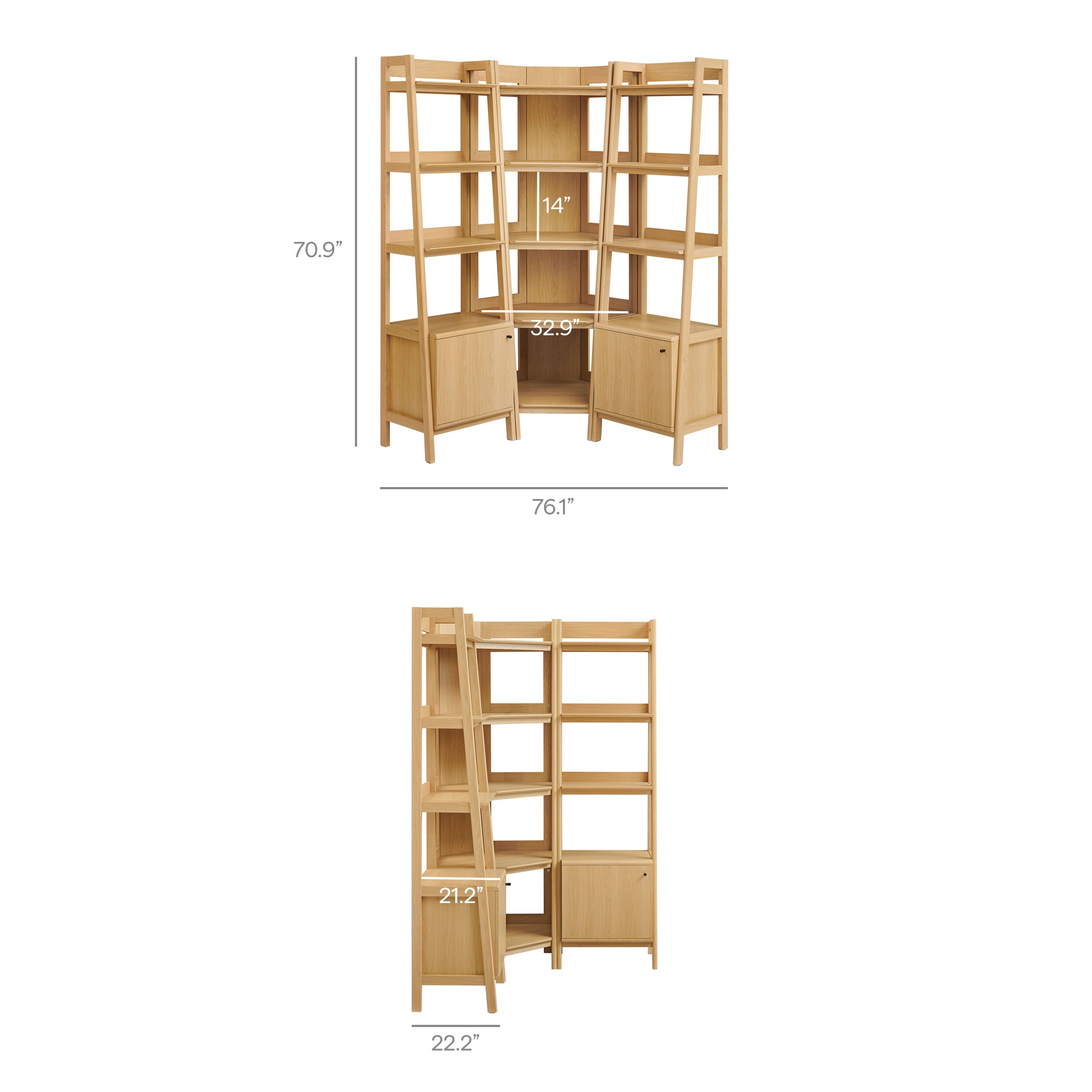 Bixby 3-piece Corner Bookshelf Set with Narrow Bookshelves - Walnut
