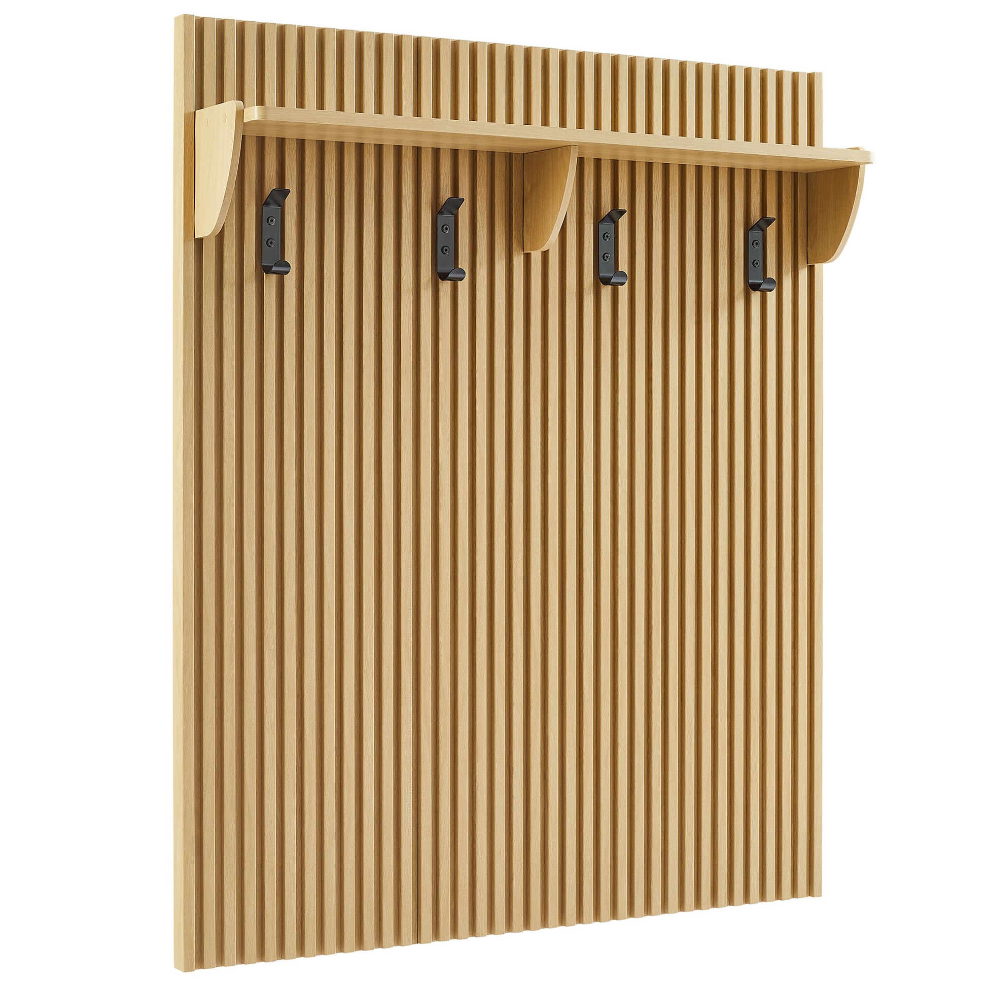 Render Fluted Coat Rack Panel With Shelf - Light Oak