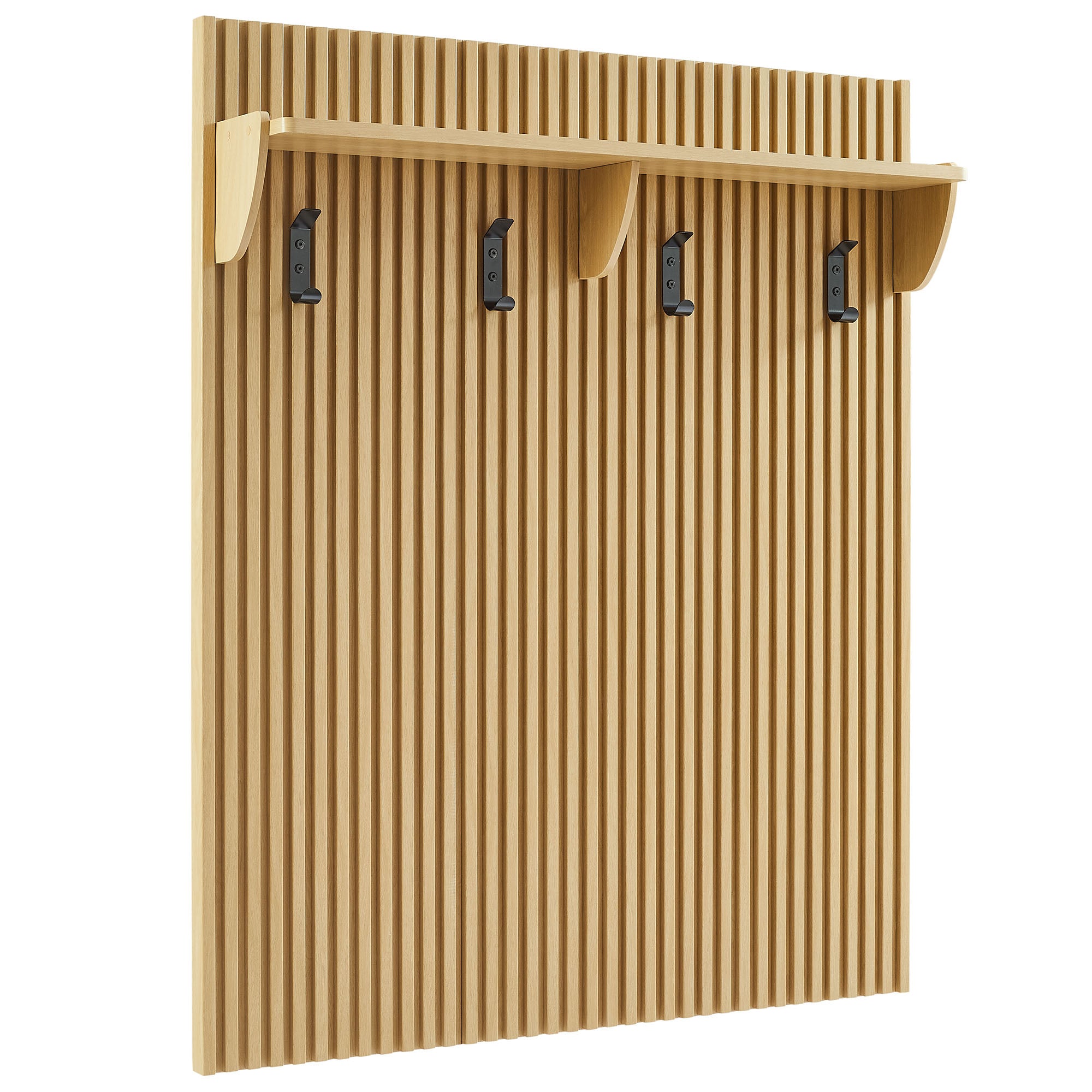 Render Fluted Coat Rack Panel With Shelf - Light Oak
