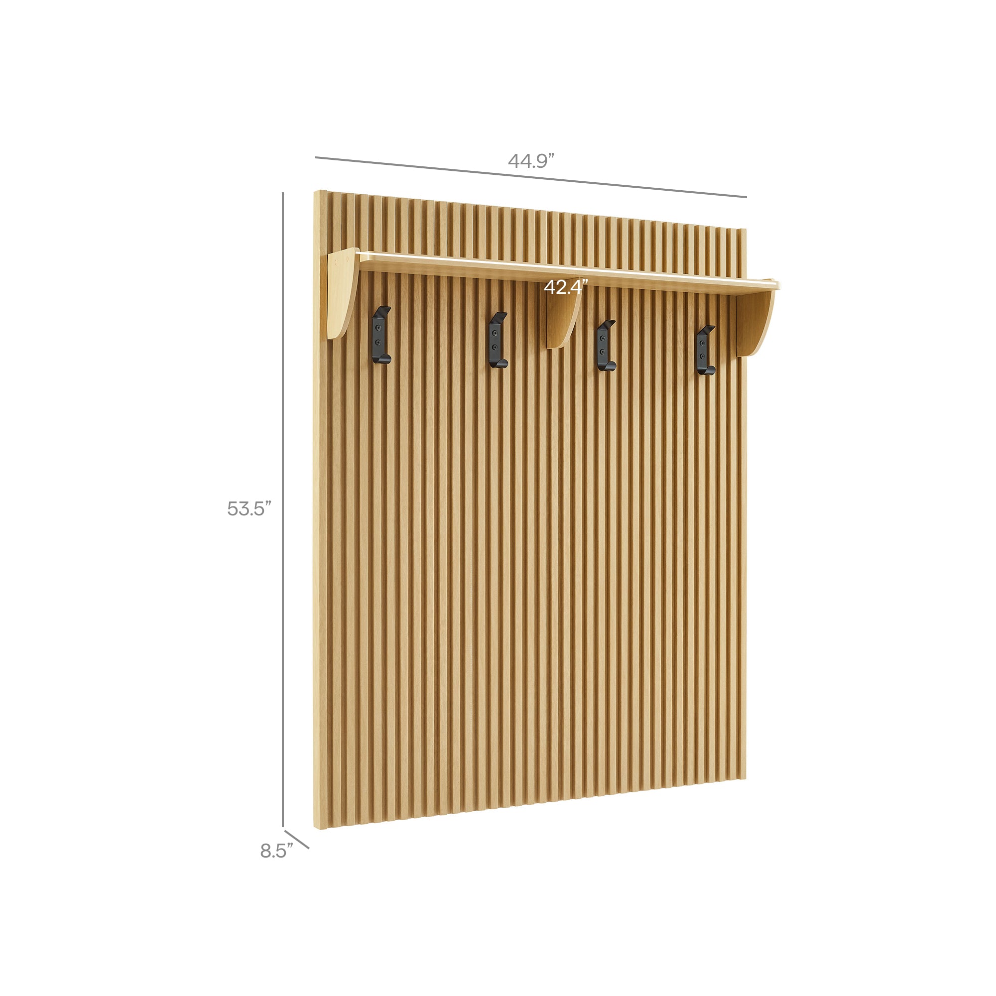 Render Fluted Coat Rack Panel With Shelf - Walnut