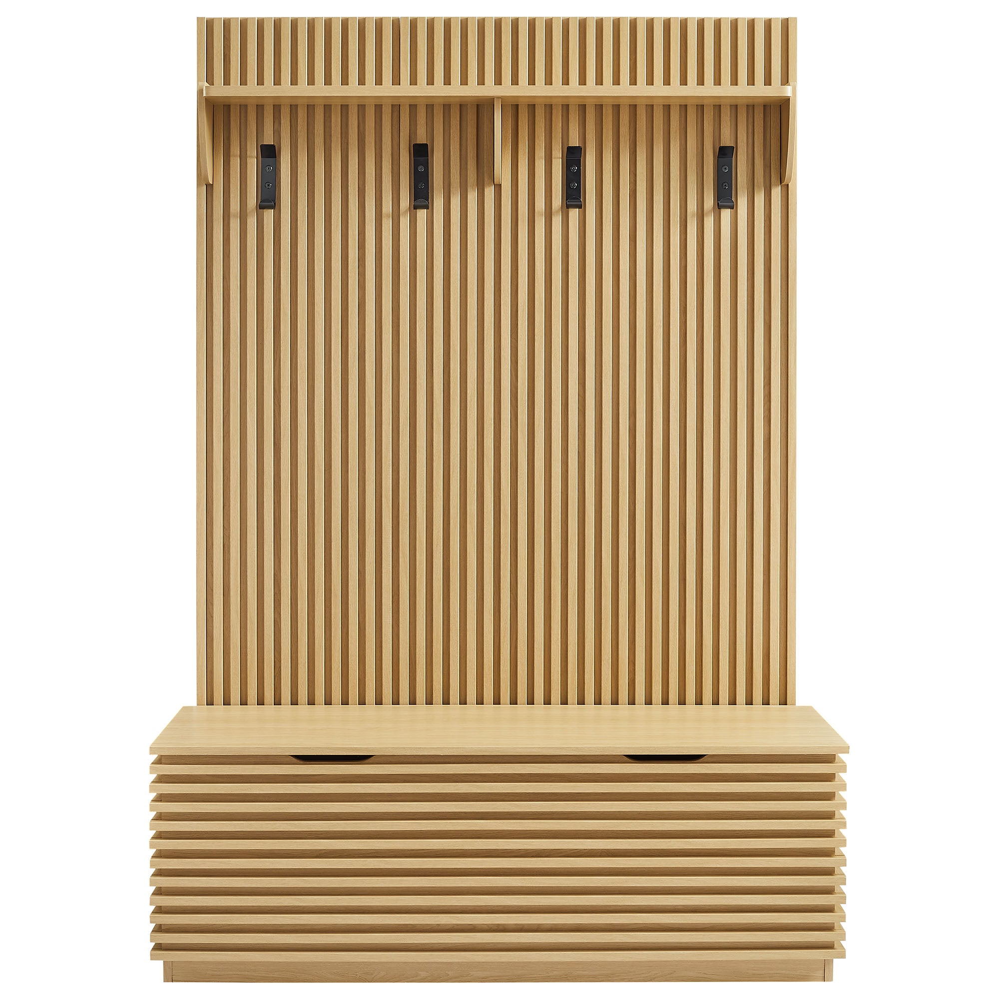 Render Fluted 3-in-1 Hall Tree With Storage Bench and Coat Rack