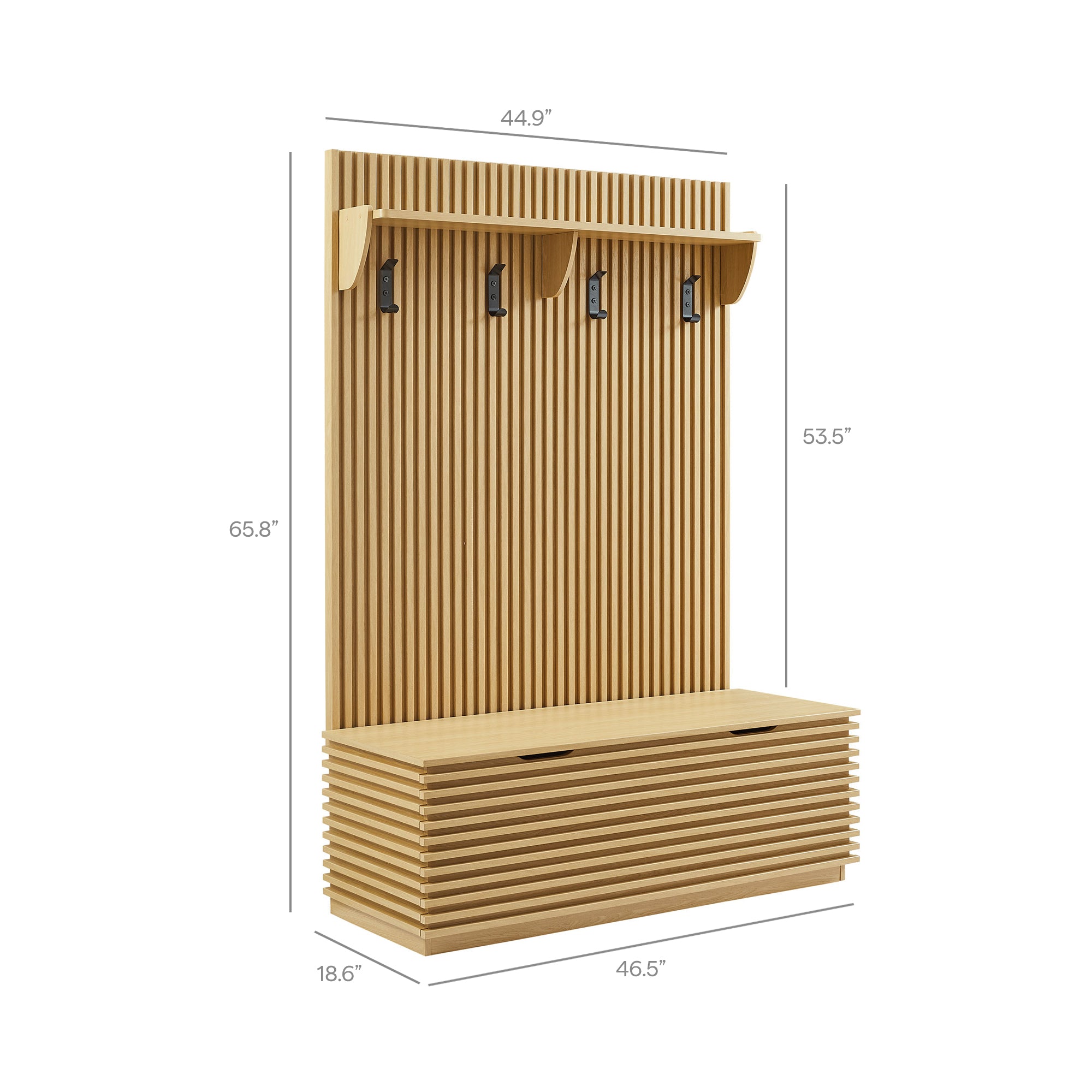 Render Fluted 3-in-1 Hall Tree With Storage Bench and Coat Rack - Walnut