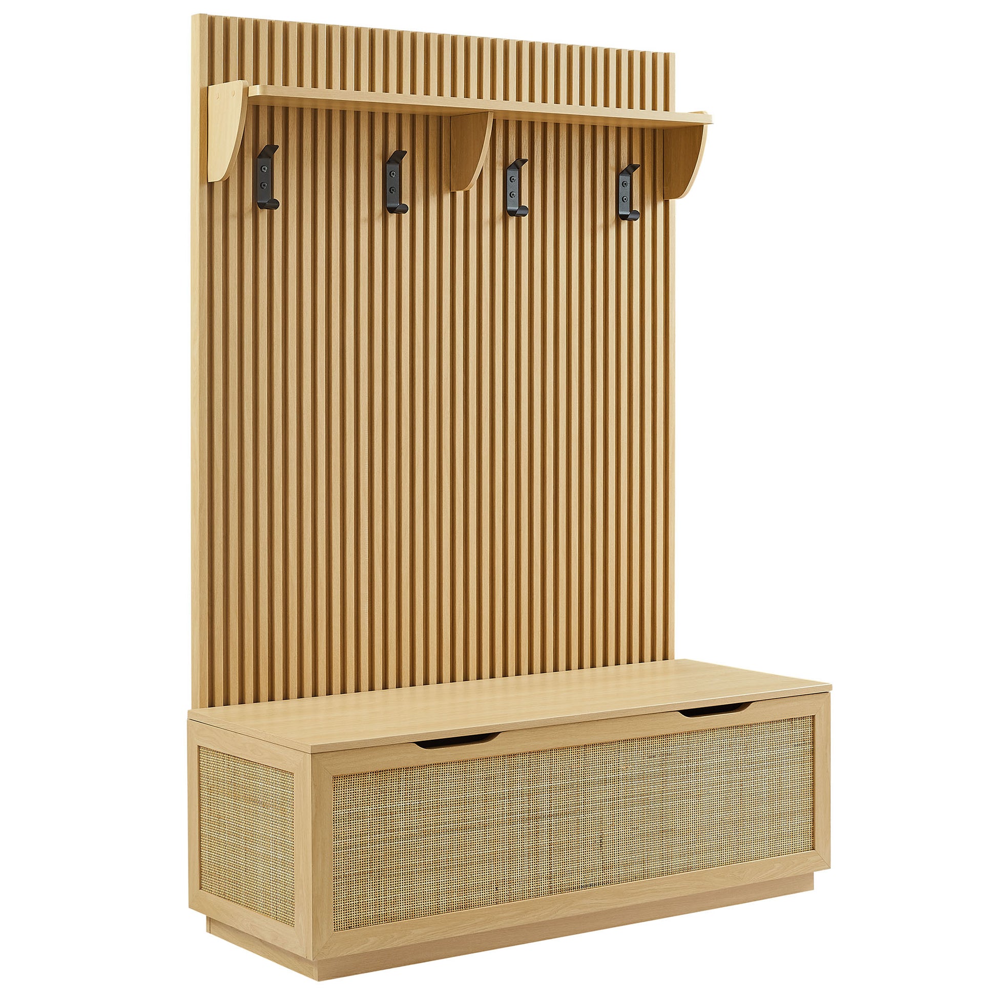 Soma Fluted 3-in-1 Hall Tree With Storage Bench and Coat Rack - Light Oak