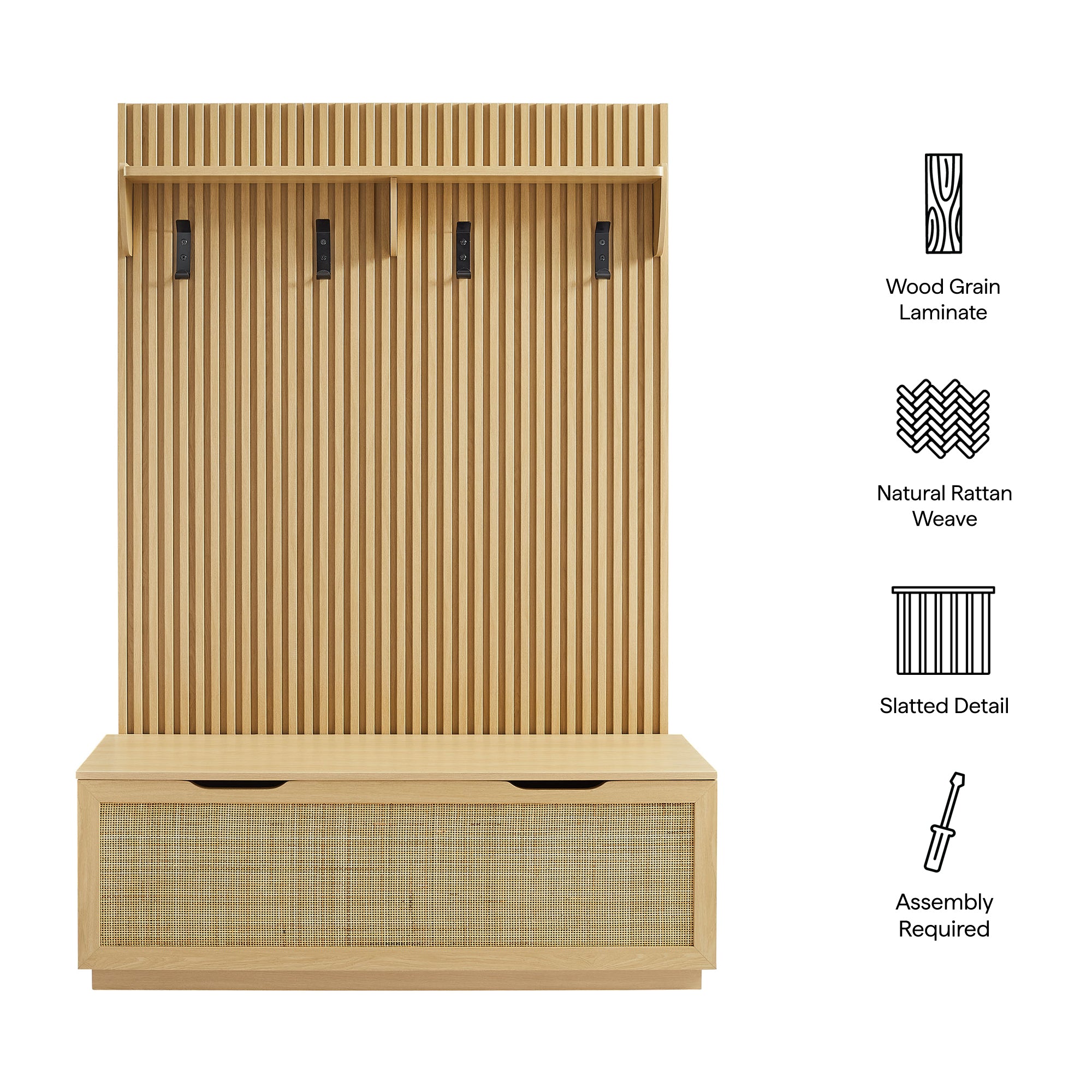Soma Fluted 3-in-1 Hall Tree With Storage Bench and Coat Rack