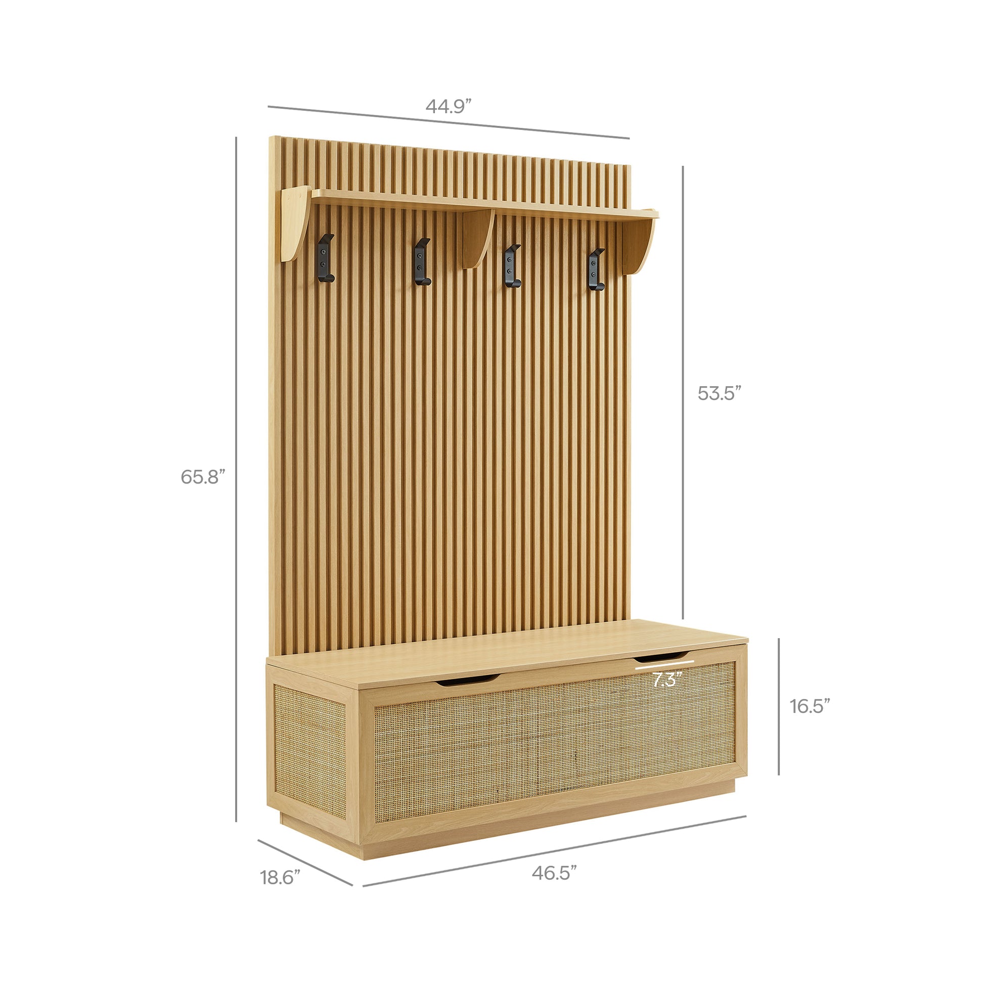 Soma Fluted 3-in-1 Hall Tree With Storage Bench and Coat Rack - Walnut