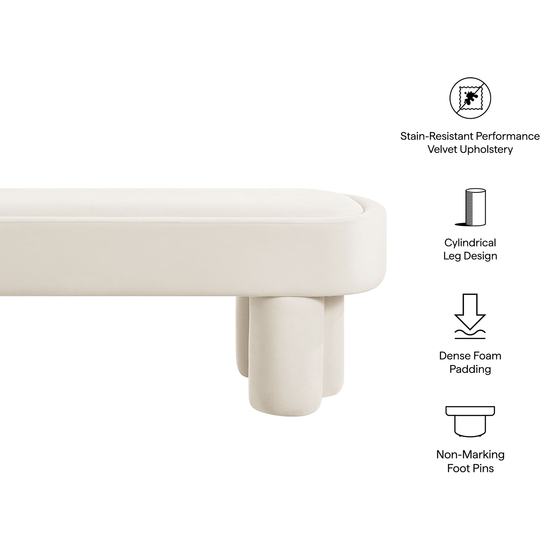 Mossi Oval Performance Velvet Accent Bench - Mulberry