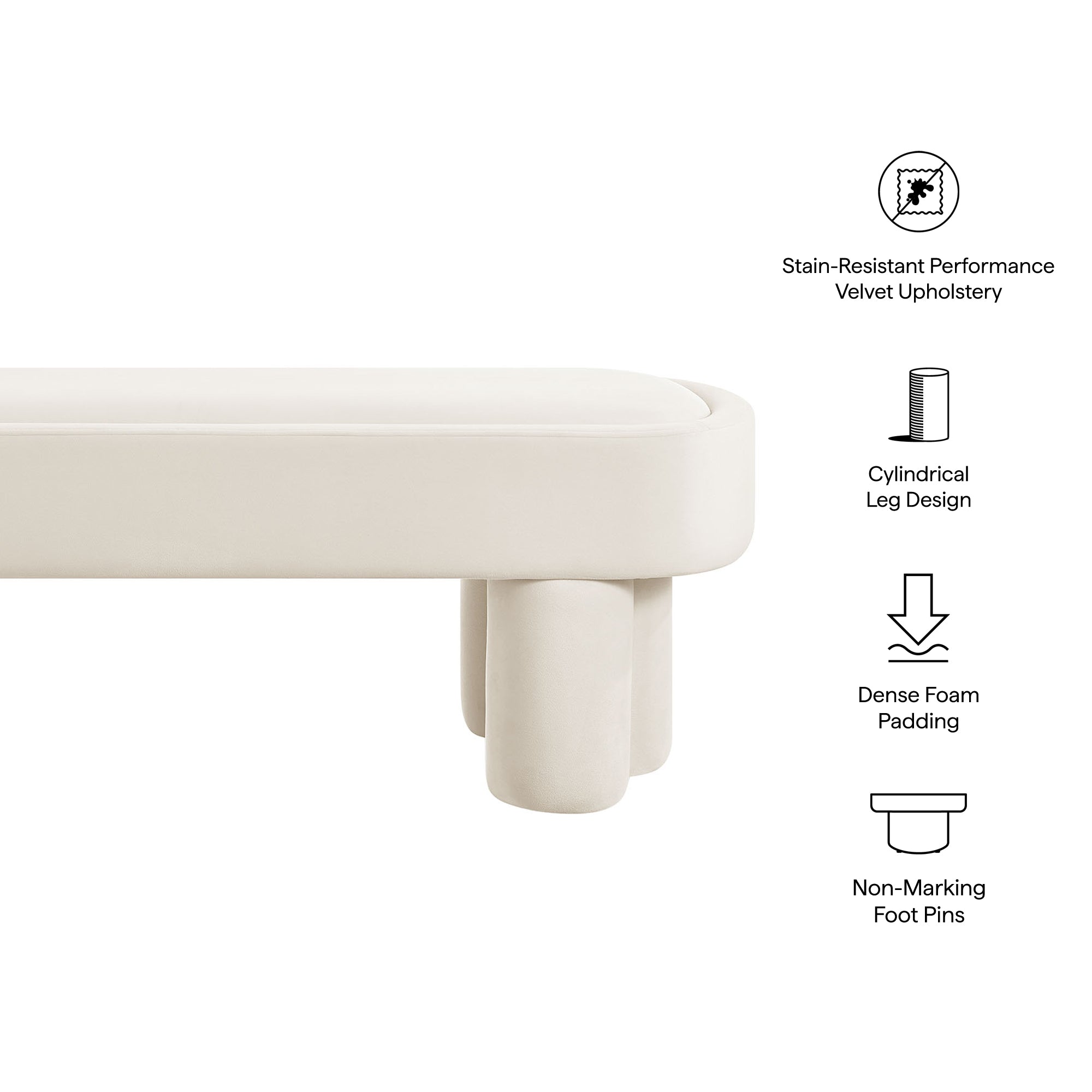 Mossi Oval Performance Velvet Accent Bench - Mulberry