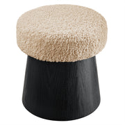 Ketra Round Faux Shearling Ottoman Footstool - Oatmeal Black