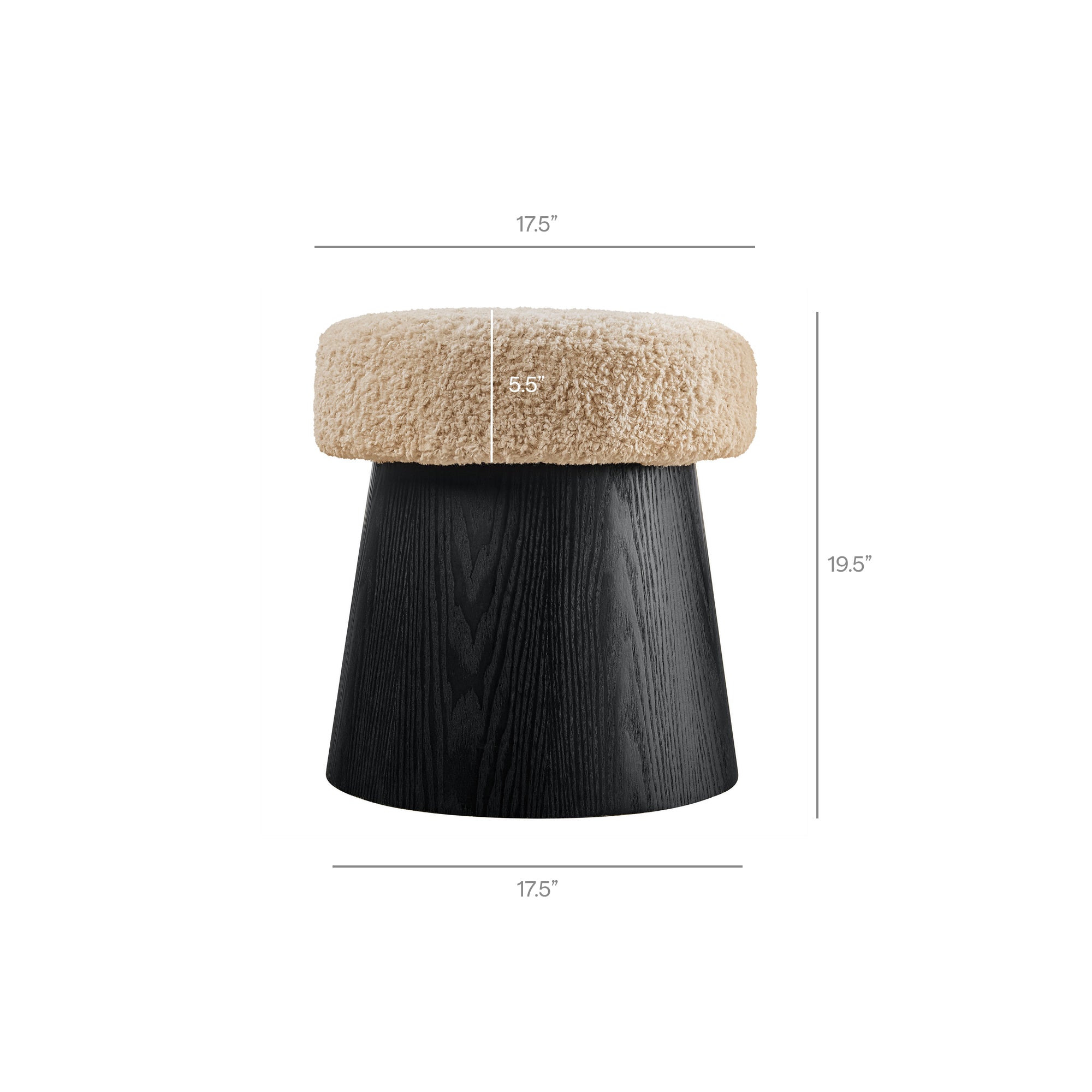 Ketra Round Faux Shearling Ottoman Footstool - Oatmeal Oak