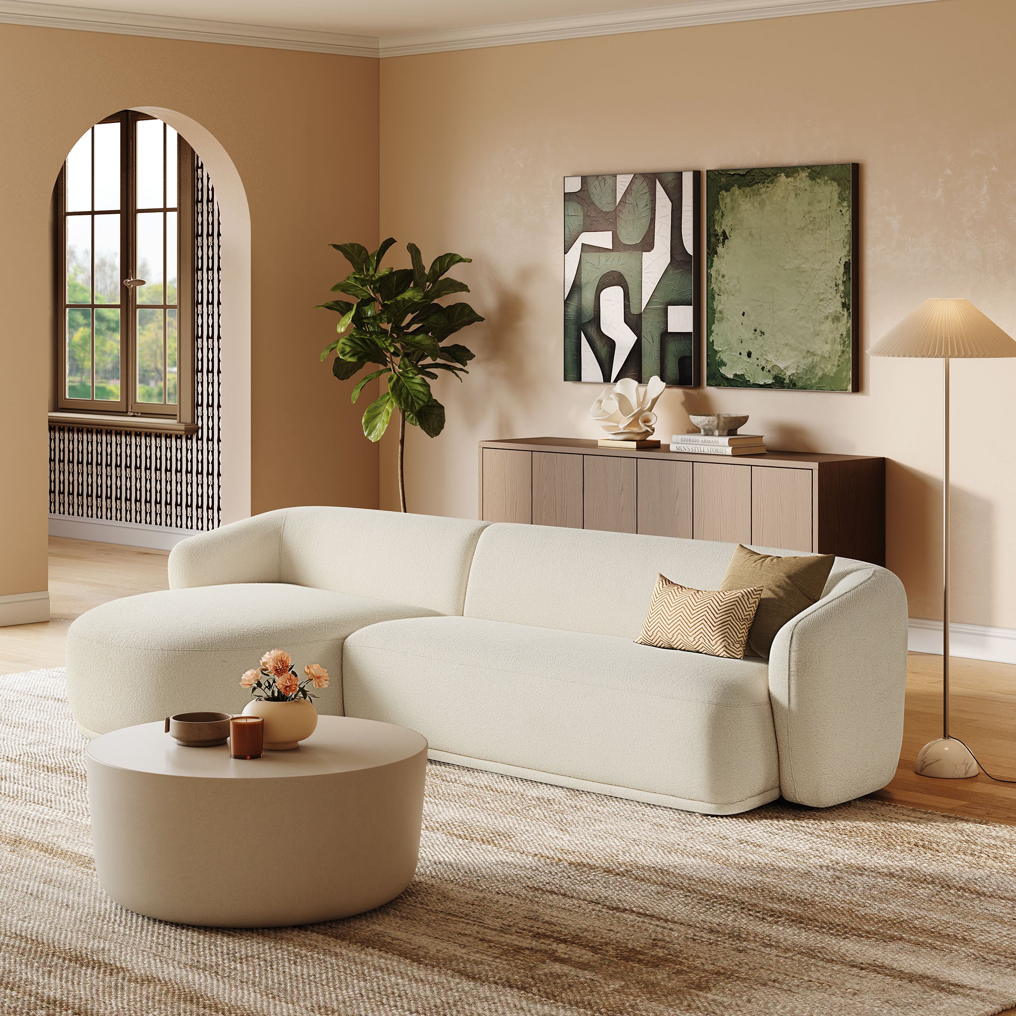 Monica 2 Piece Left Facing Boucle Fabric Modular Sofa with Chaise