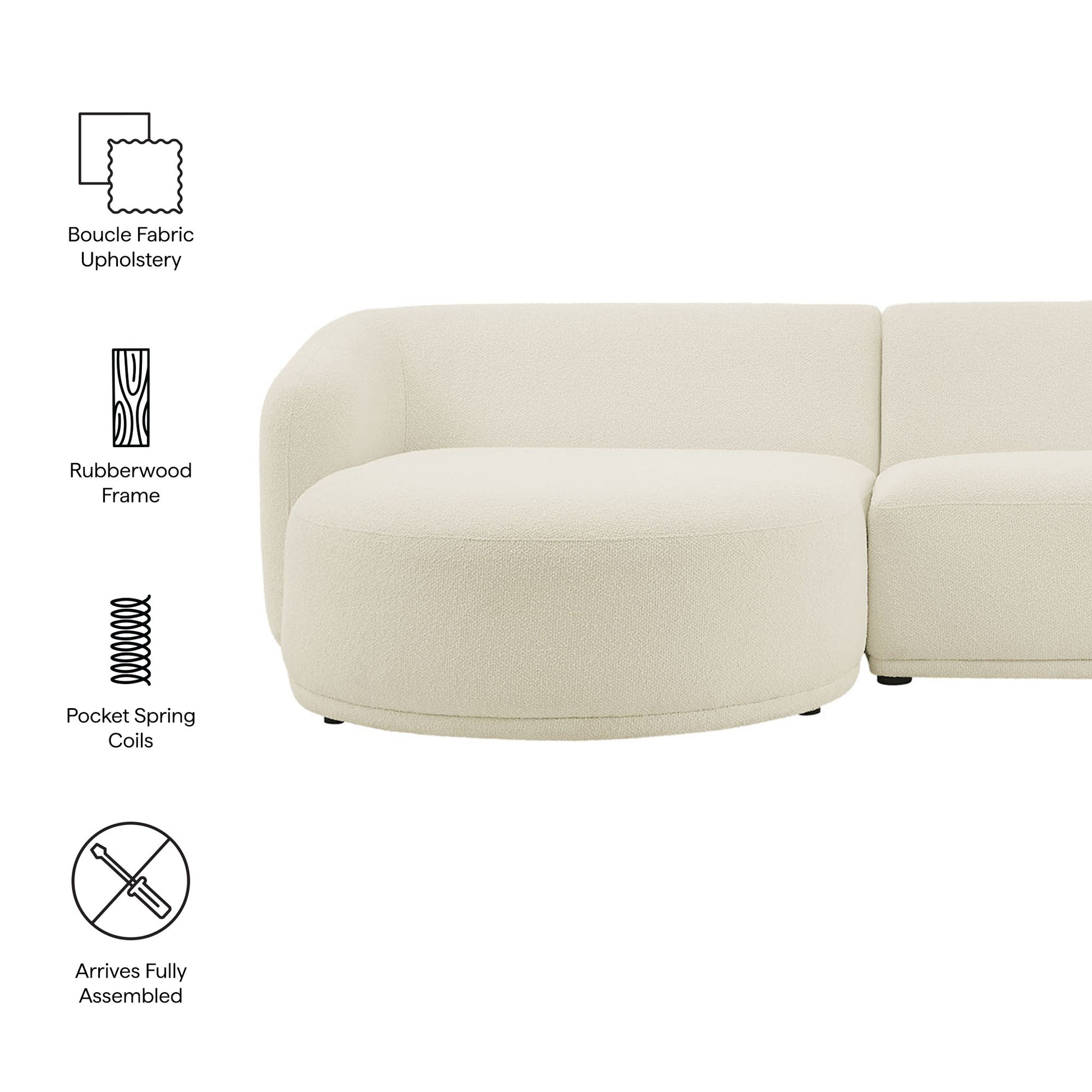 Monica 2 Piece Left Facing Boucle Fabric Modular Sofa with Chaise - Earth