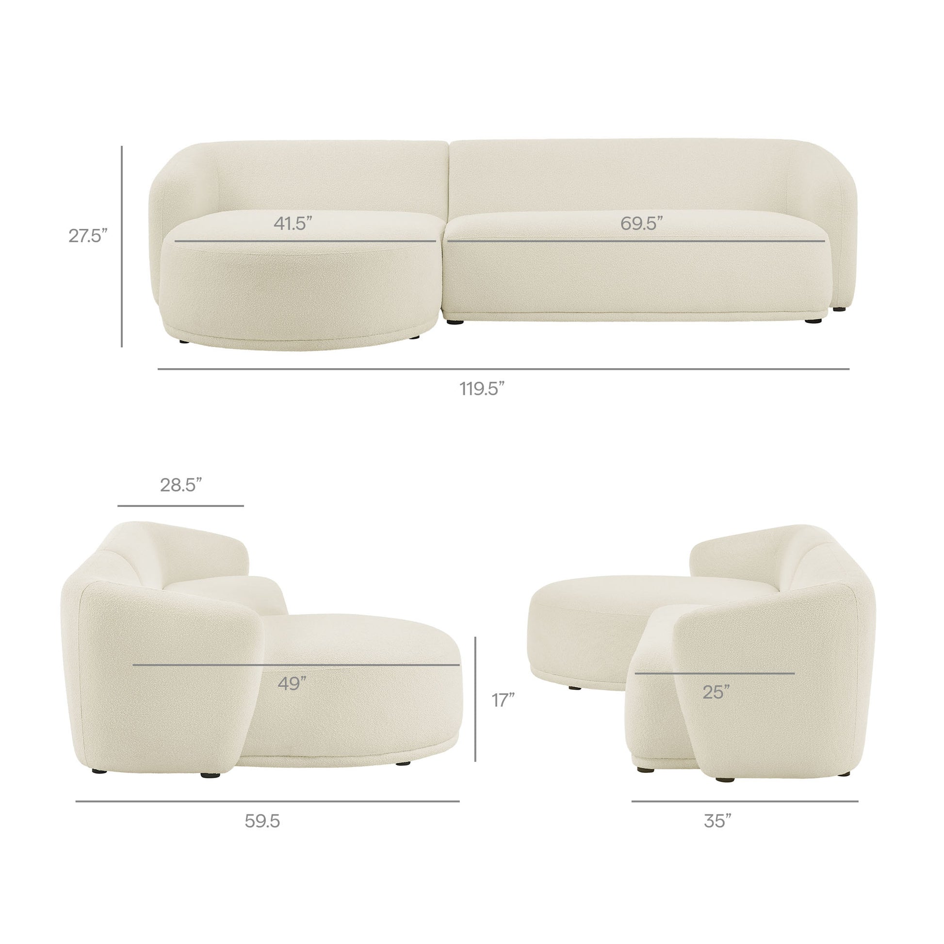 Monica 2 Piece Left Facing Boucle Fabric Modular Sofa with Chaise