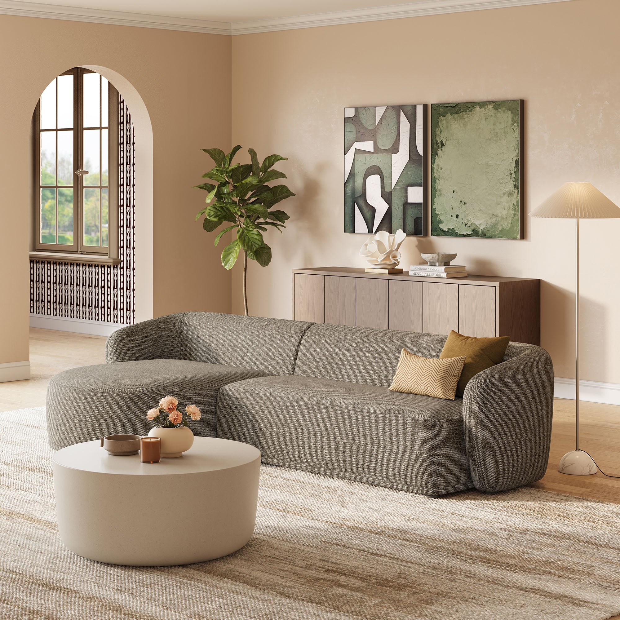 Monica 2 Piece Left Facing Boucle Fabric Modular Sofa with Chaise