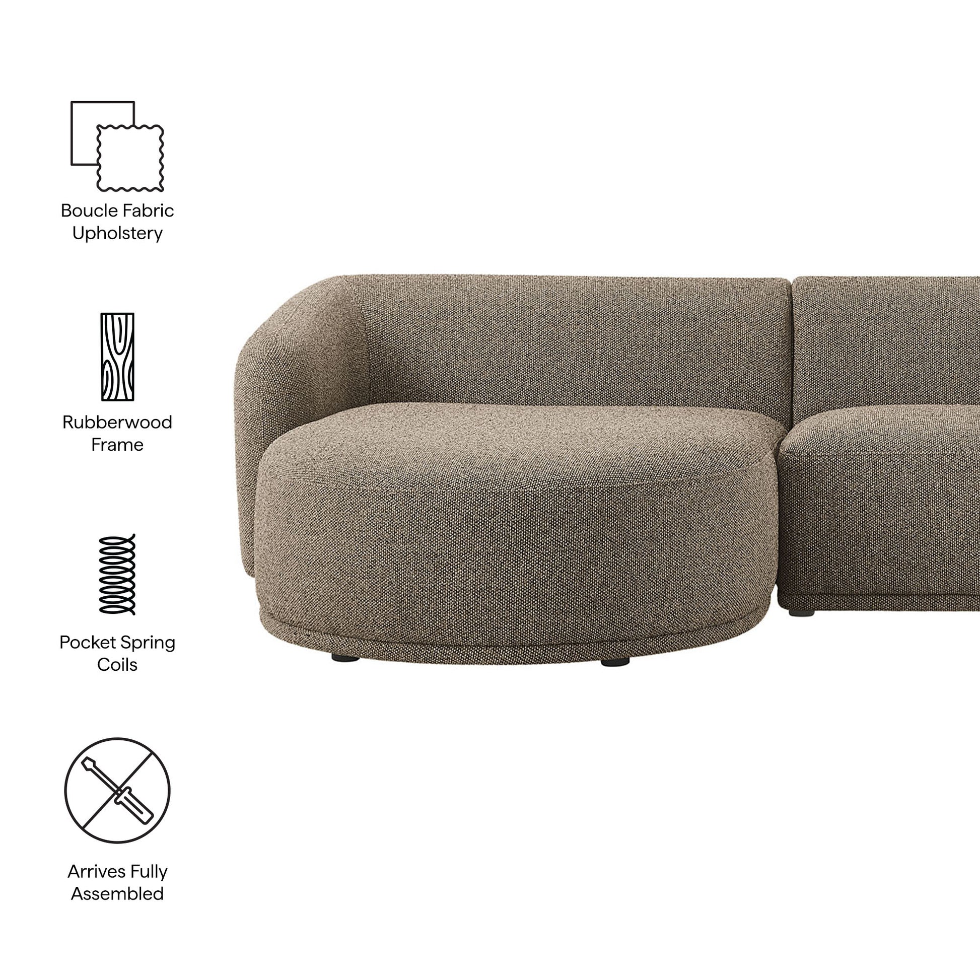 Monica 2 Piece Left Facing Boucle Fabric Modular Sofa with Chaise