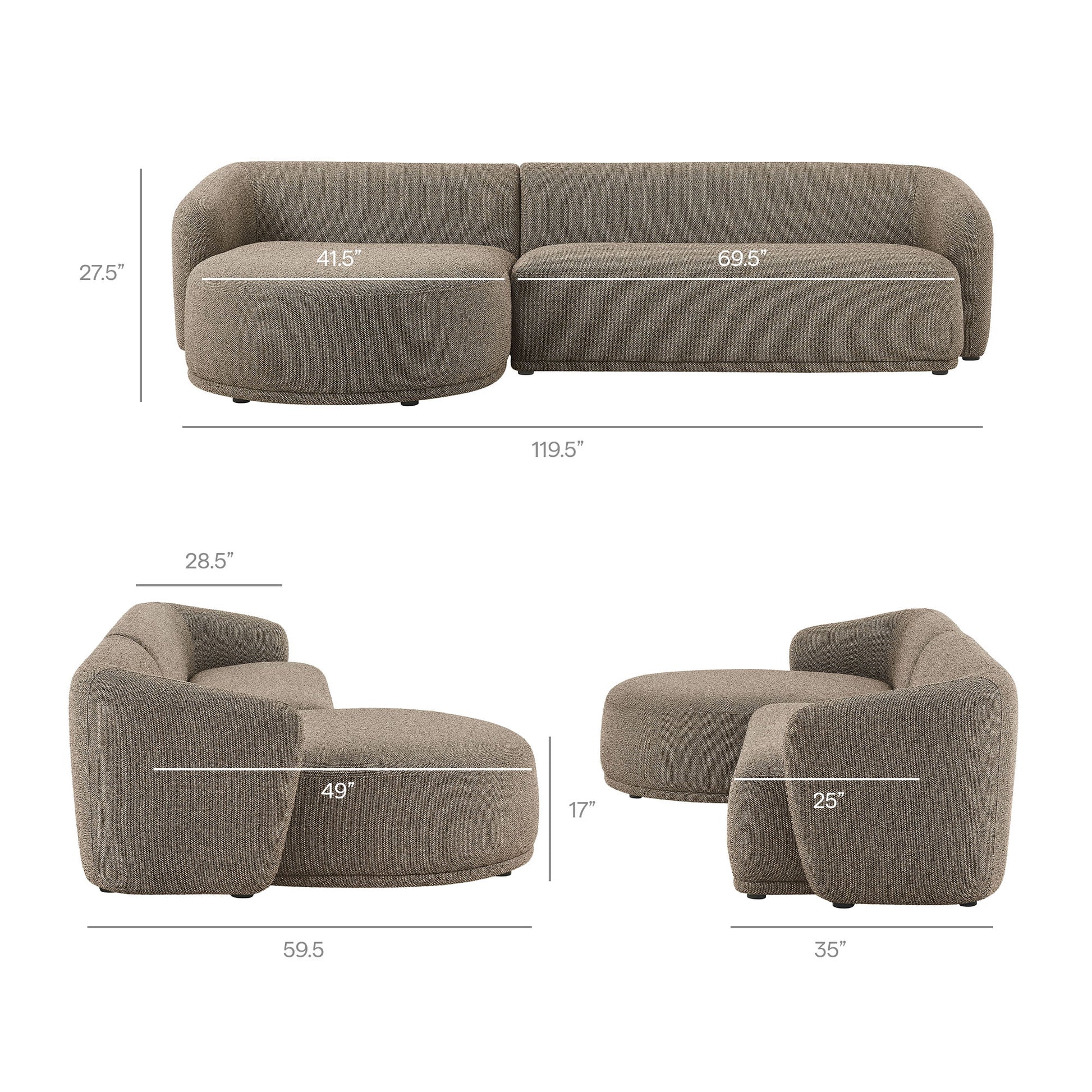 Monica 2 Piece Left Facing Boucle Fabric Modular Sofa with Chaise
