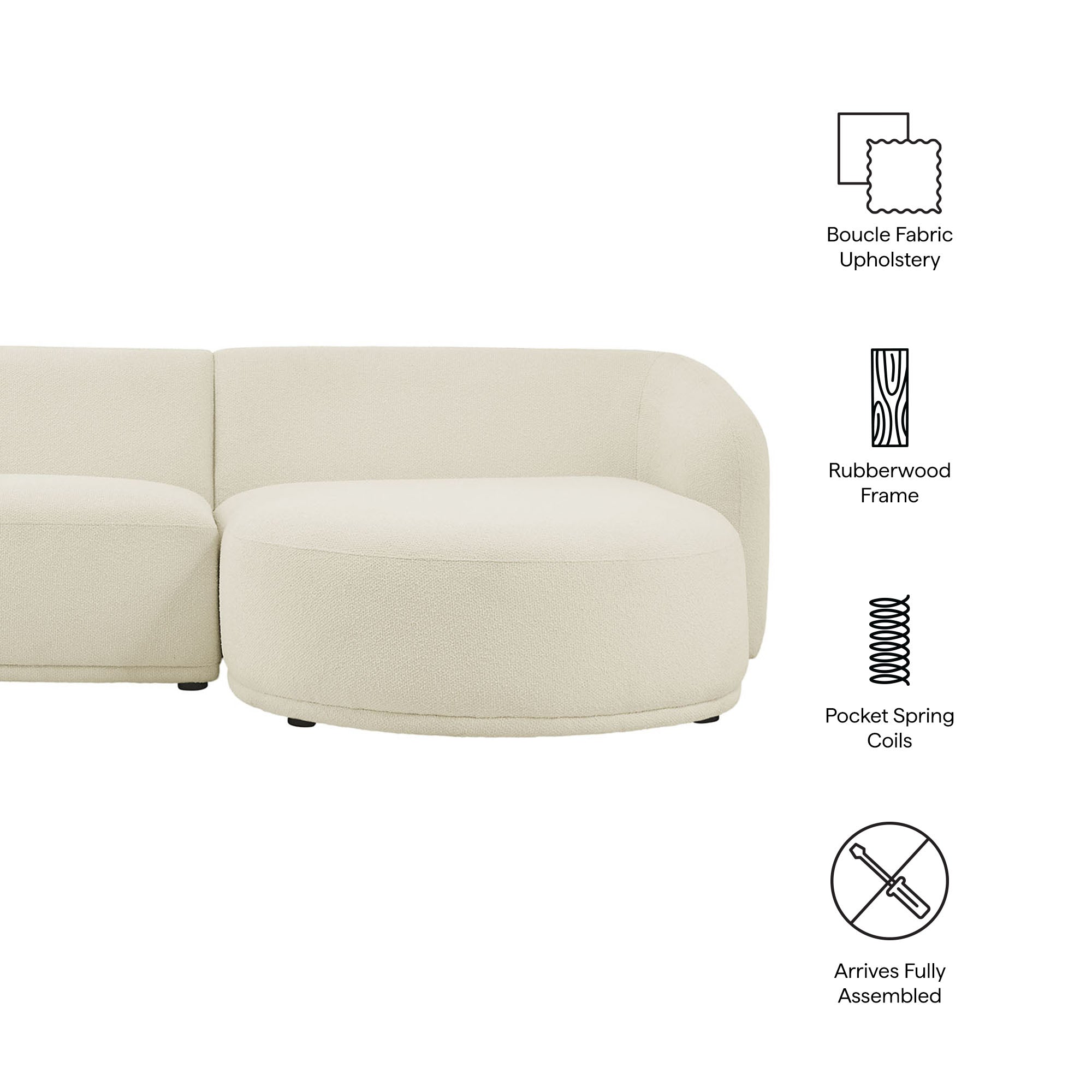 Monica 2 Piece Right Facing Boucle Fabric Modular Sofa with Chaise - Earth