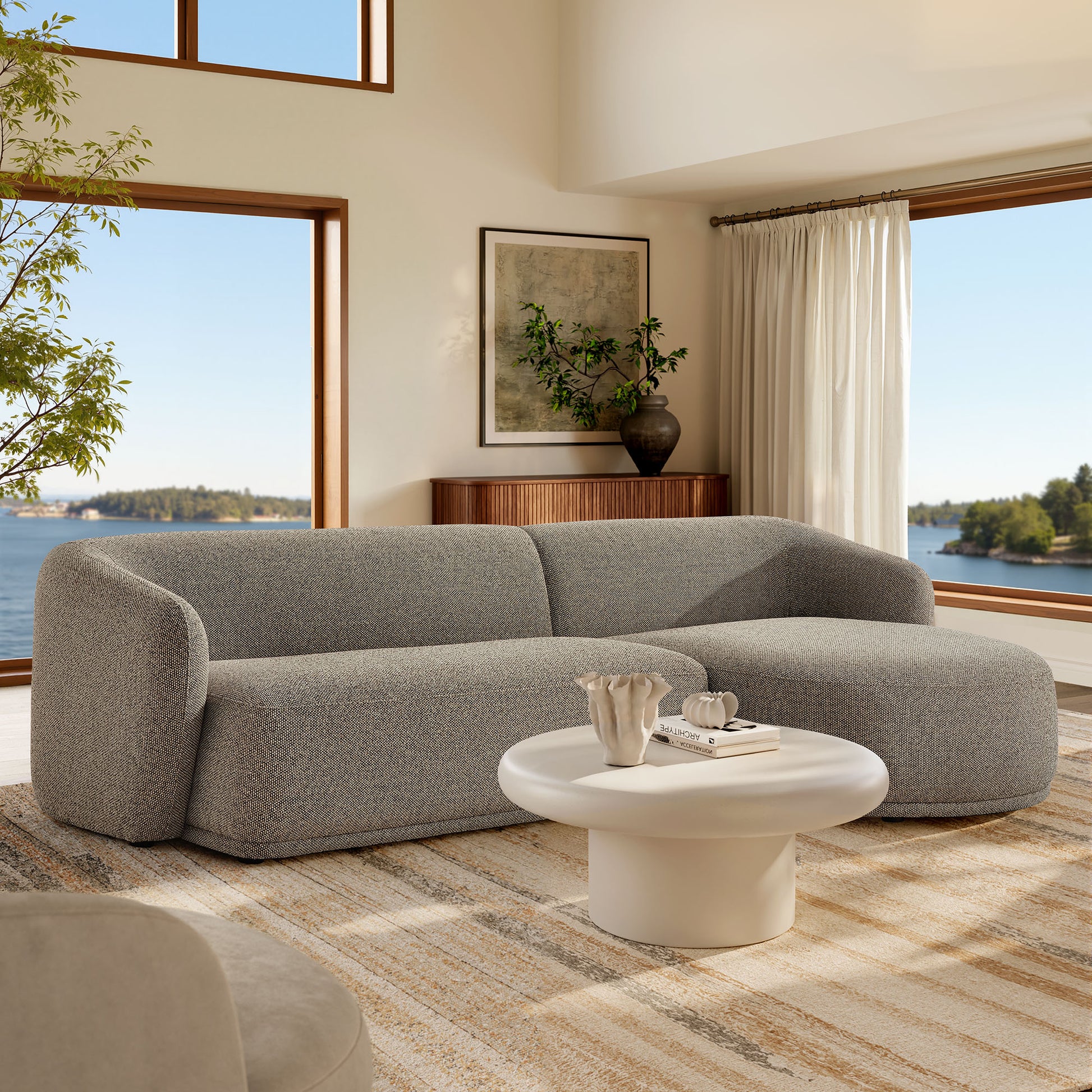 Monica 2 Piece Right Facing Boucle Fabric Modular Sofa with Chaise