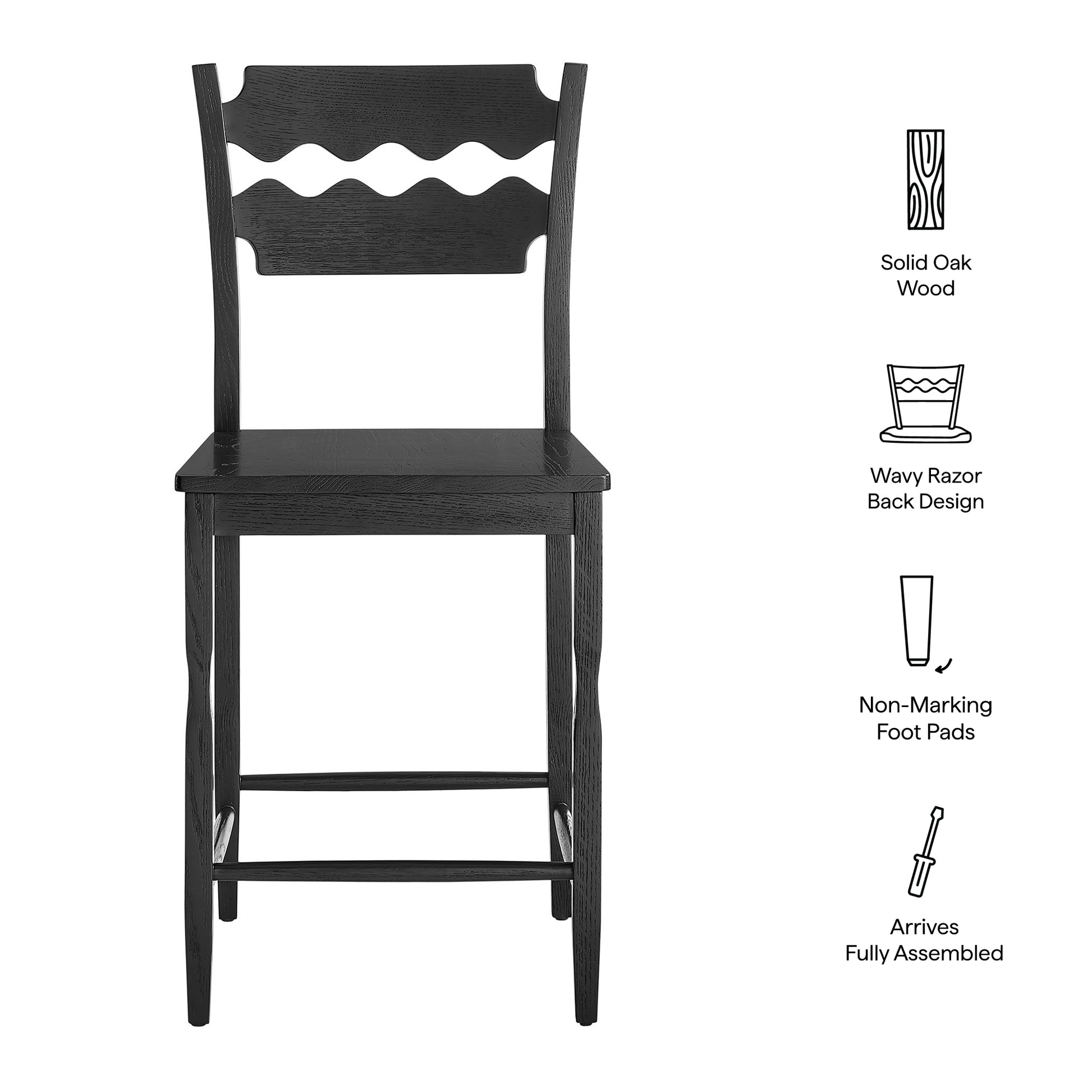 Jax Oak Wood Counter Stool With Wavy Razor Back - Weathered Oak