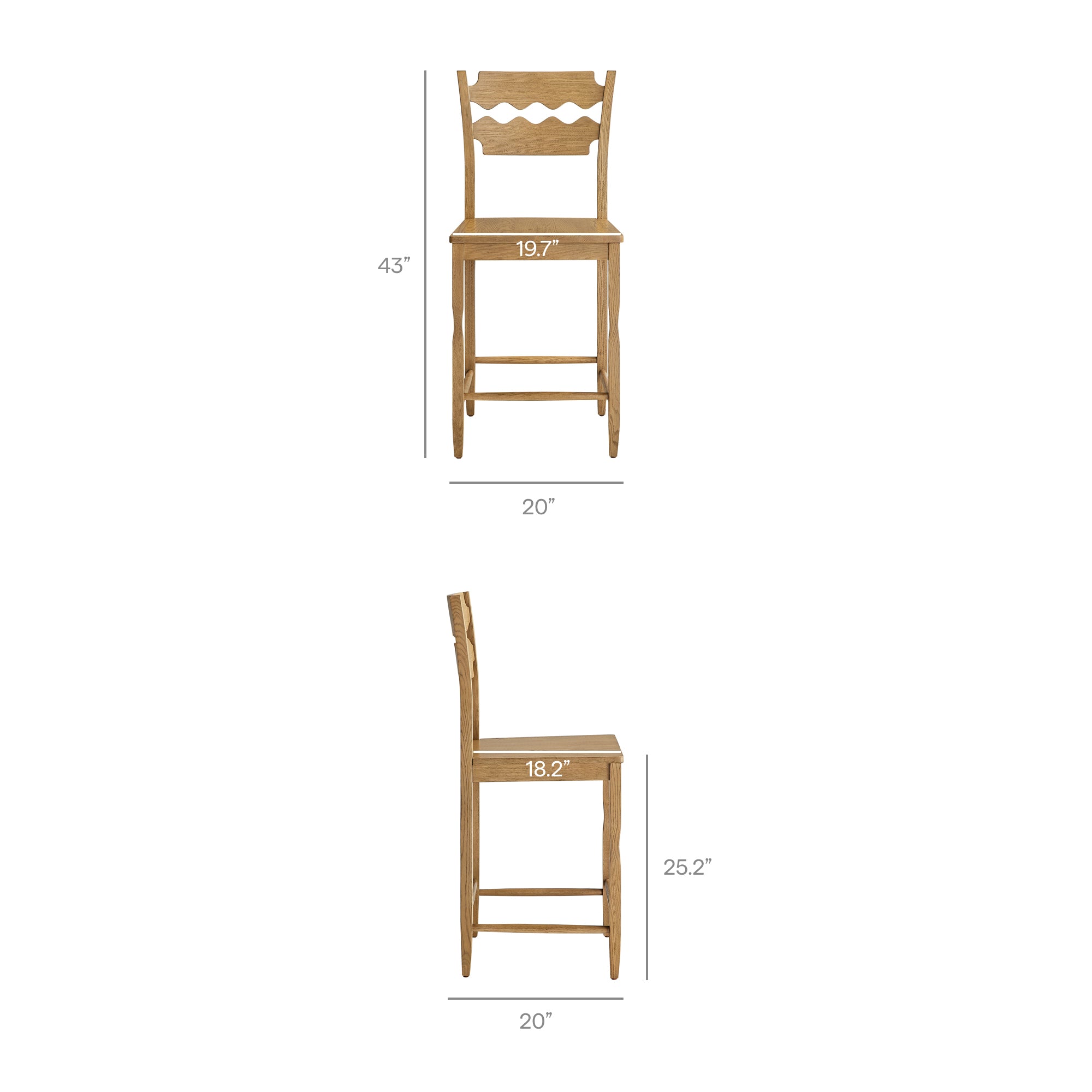 Jax Oak Wood Counter Stool With Wavy Razor Back