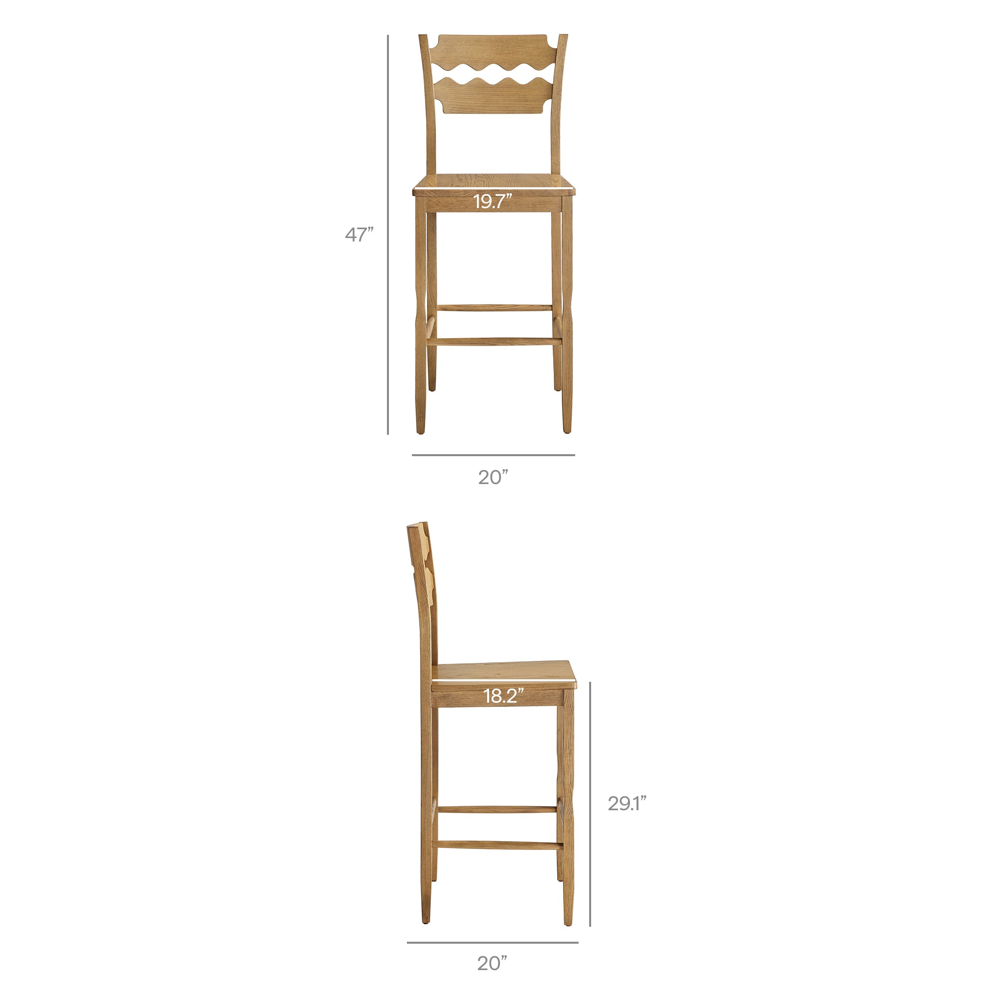Jax Oak Wood Bar Stool With Wavy Razor Back