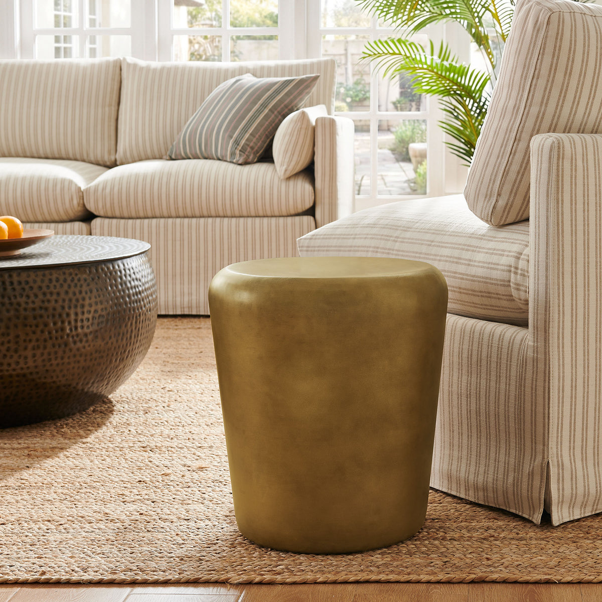 Ingot 16 Inch Brass Finish Round Side Table - Brass