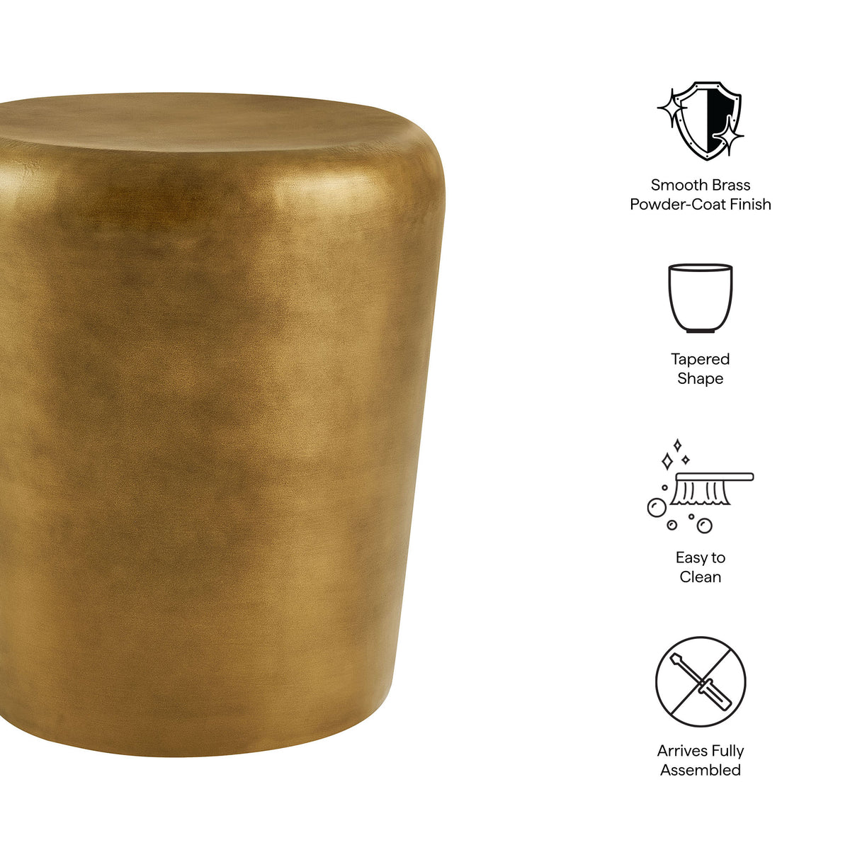 Ingot 16 Inch Brass Finish Round Side Table - Brass