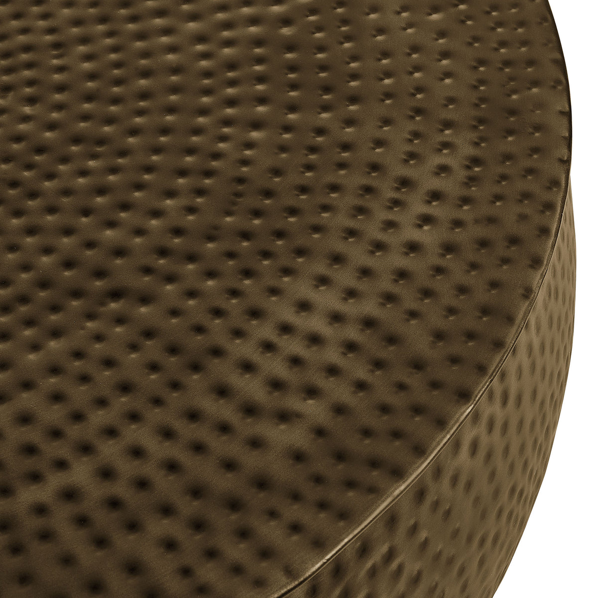 Tobin 35 Inch Hammered Metal Round Drum Coffee Table - Antique Brass