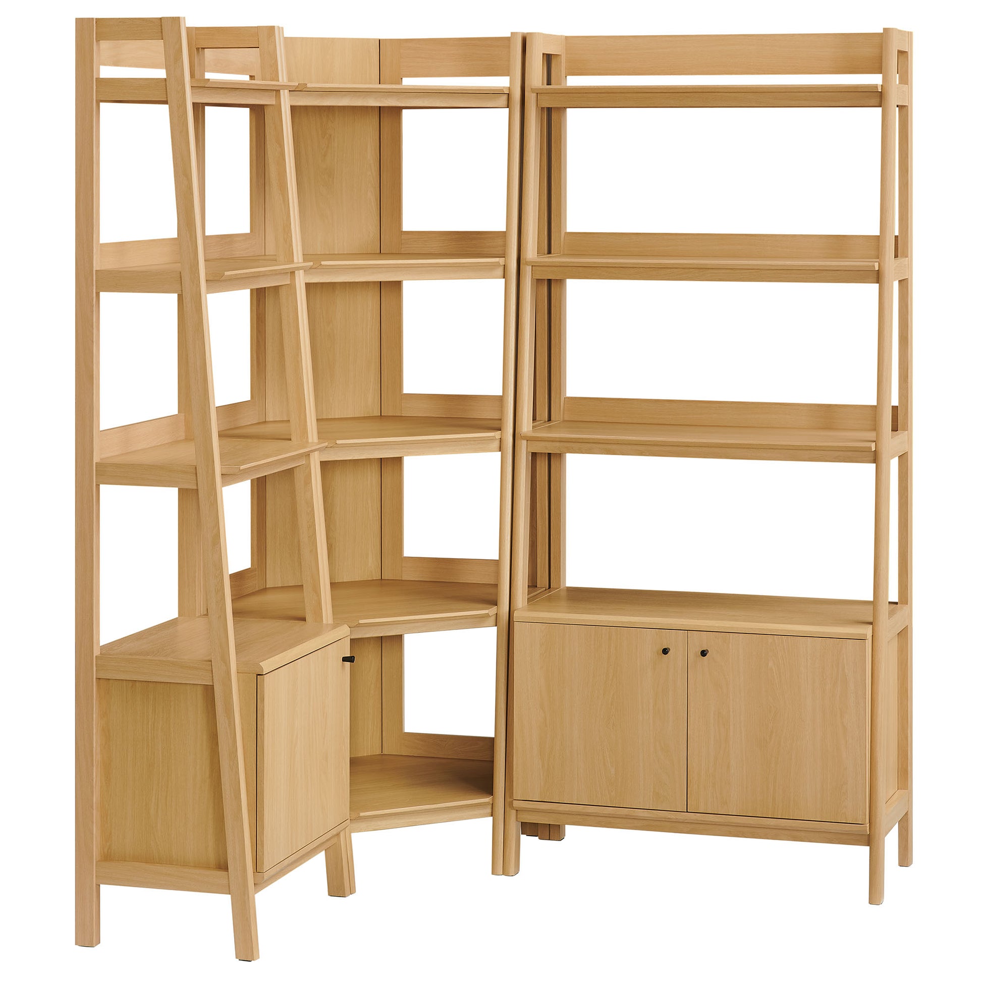 Bixby 3 Piece Corner Bookshelf Set With Wide and Narrow Bookshelves - Oak