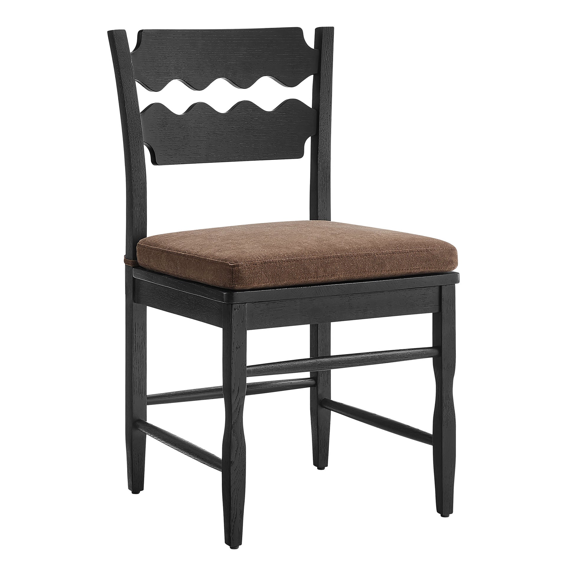 Jax Oak Wood Dining Chair With Wavy Razor Back and Cushion - Black Cocoa