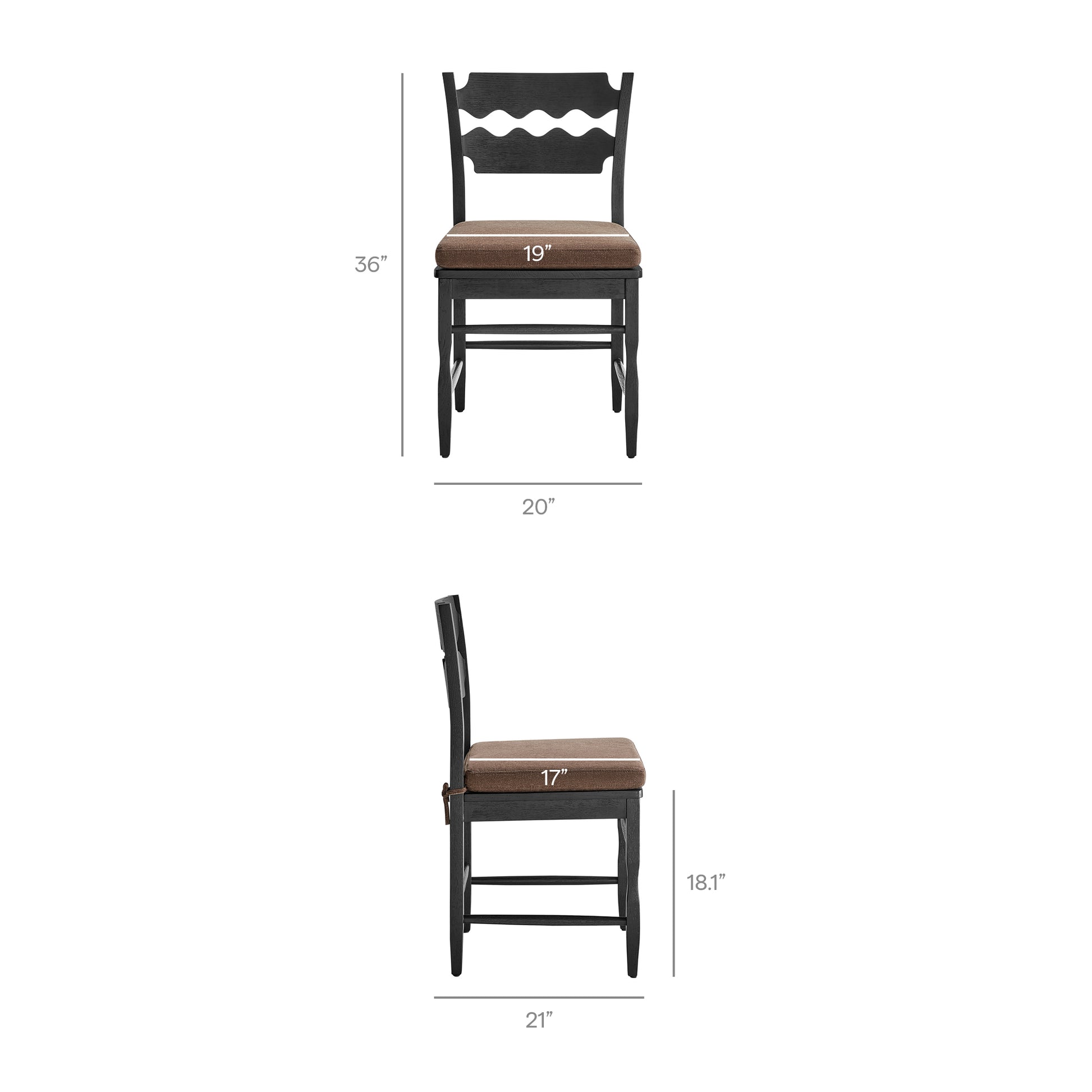 Jax Oak Wood Dining Chair With Wavy Razor Back and Cushion - Black Oatmeal Stripe