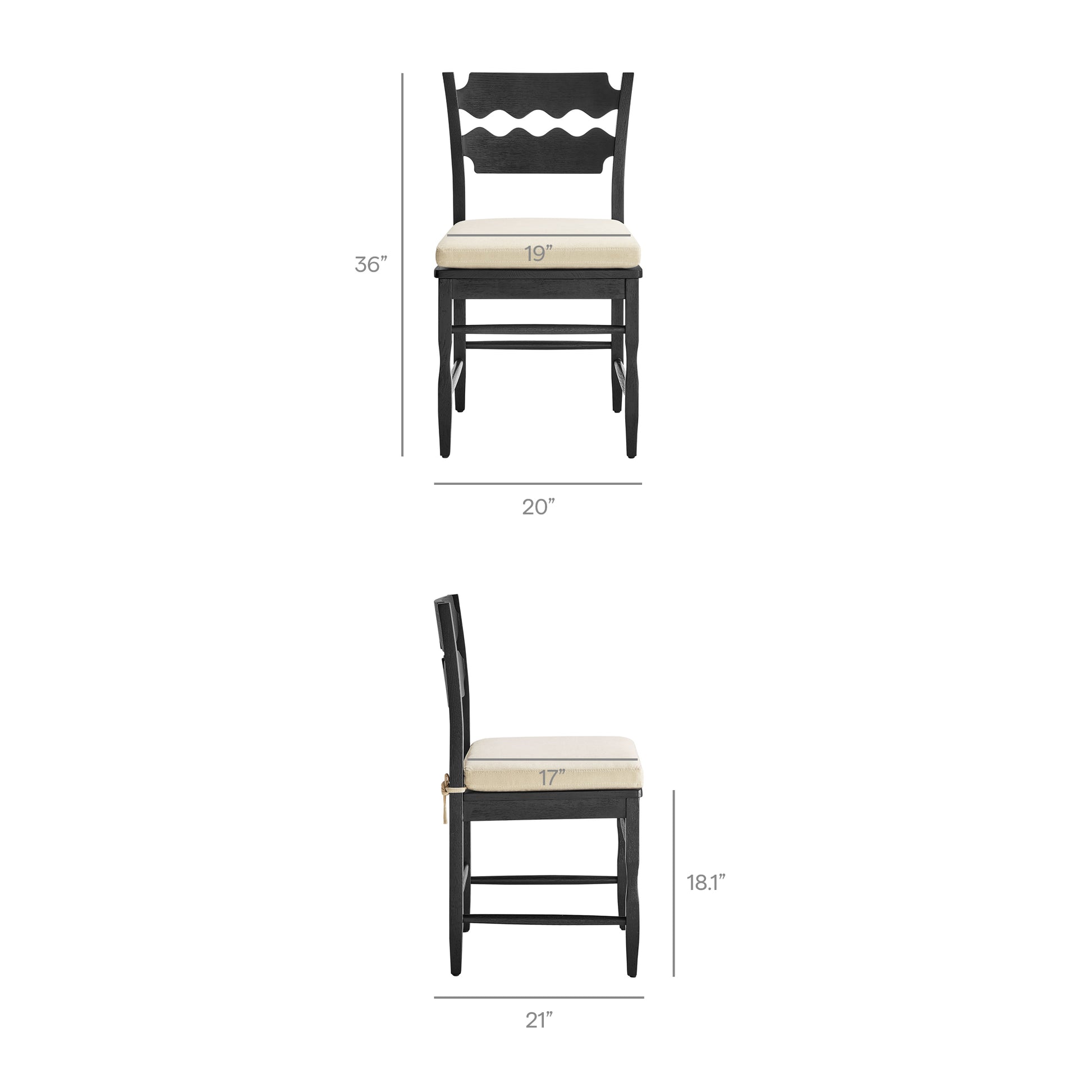 Jax Oak Wood Dining Chair With Wavy Razor Back and Cushion
