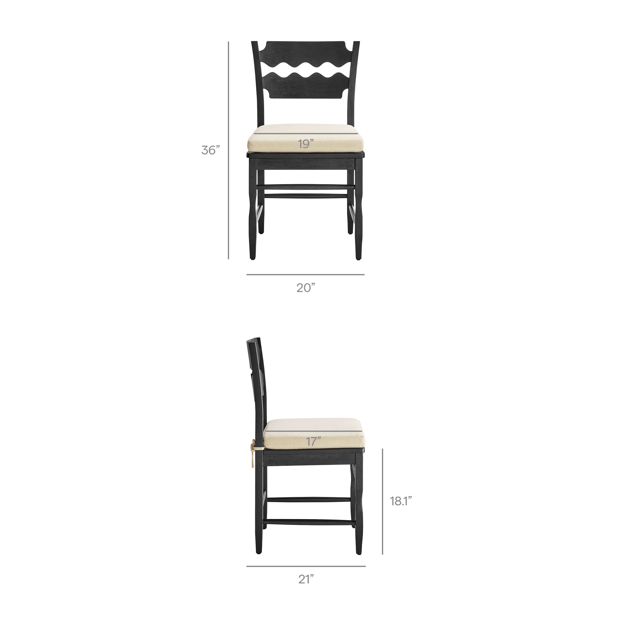 Jax Oak Wood Dining Chair With Wavy Razor Back and Cushion