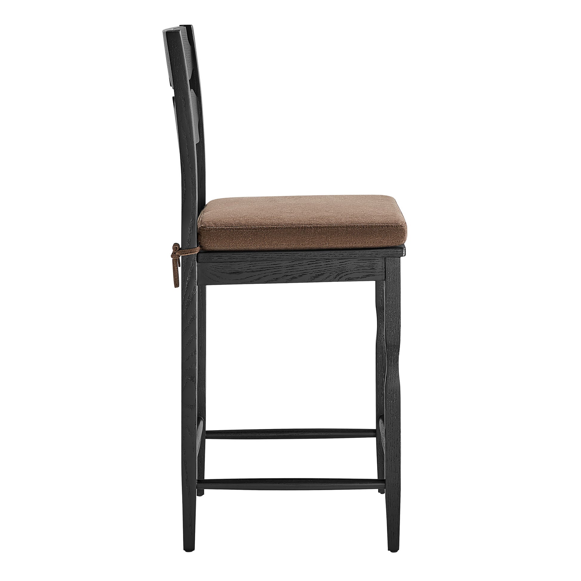 Jax Oak Wood Counter Stool With Wavy Razor Back and Cushion - Black Sage