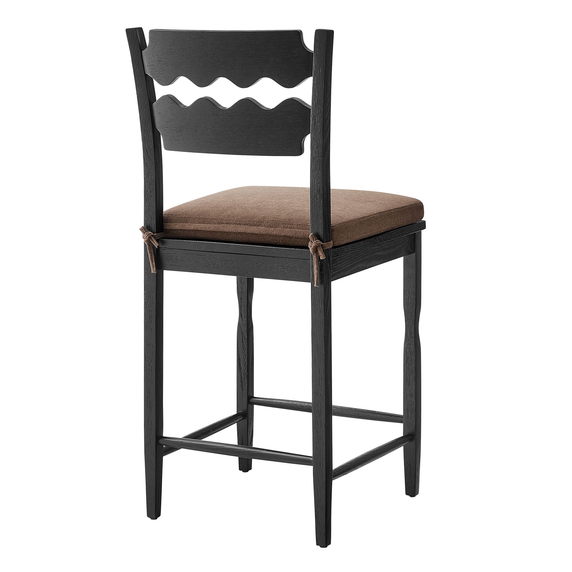 Jax Oak Wood Counter Stool With Wavy Razor Back and Cushion - Weathered Oak Cocoa