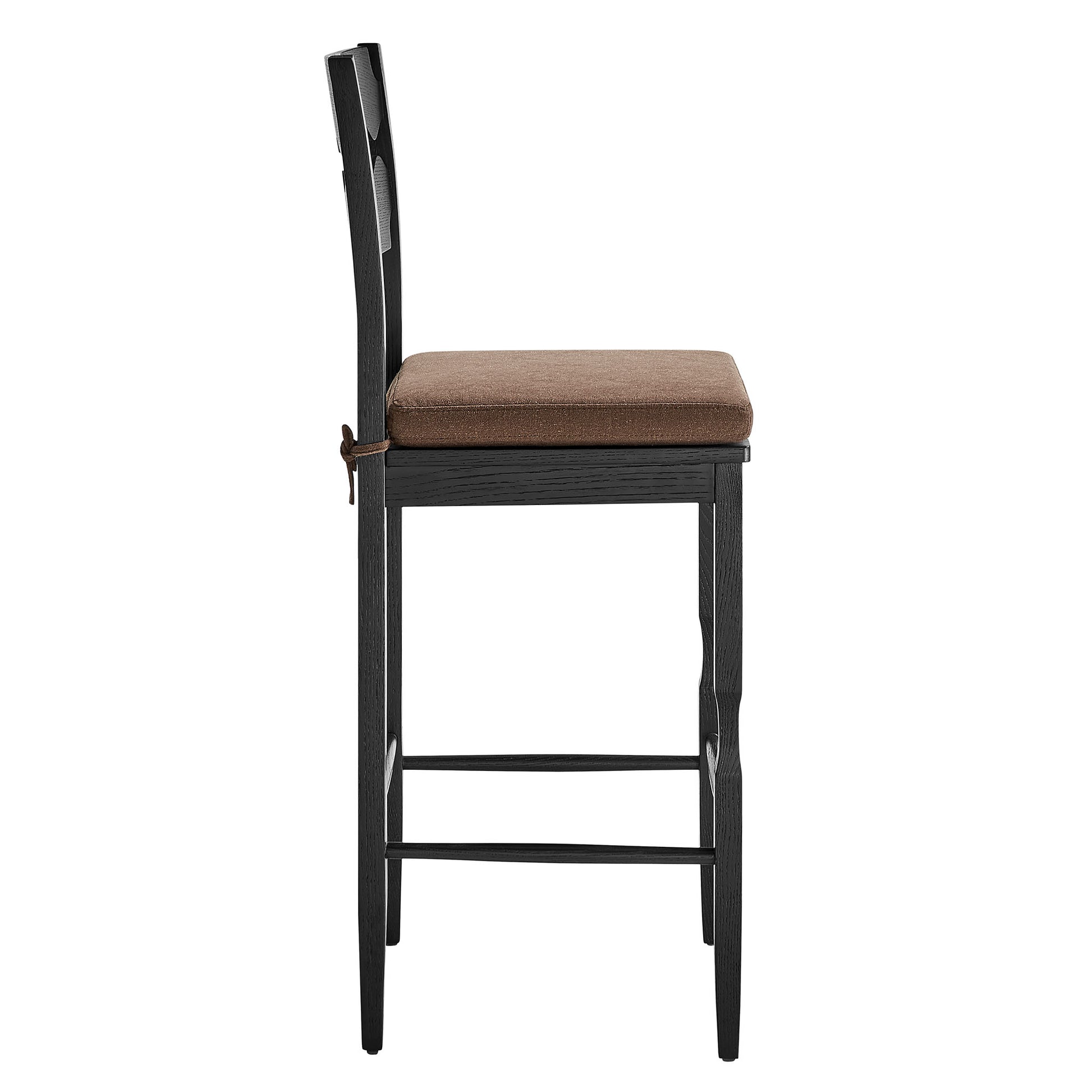 Jax Oak Wood Bar Stool With Wavy Razor Back and Cushion - Black Sage