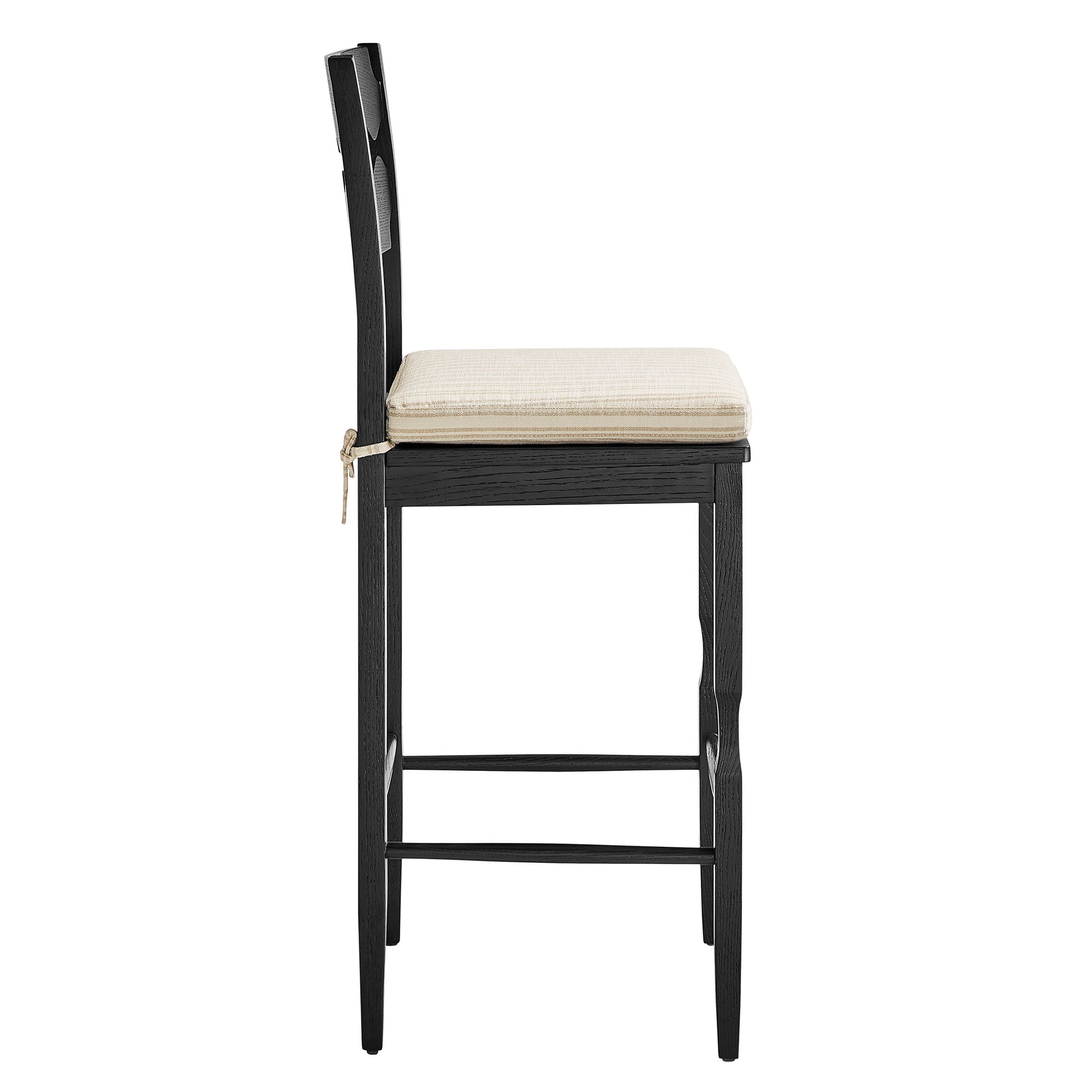 Jax Oak Wood Bar Stool With Wavy Razor Back and Cushion