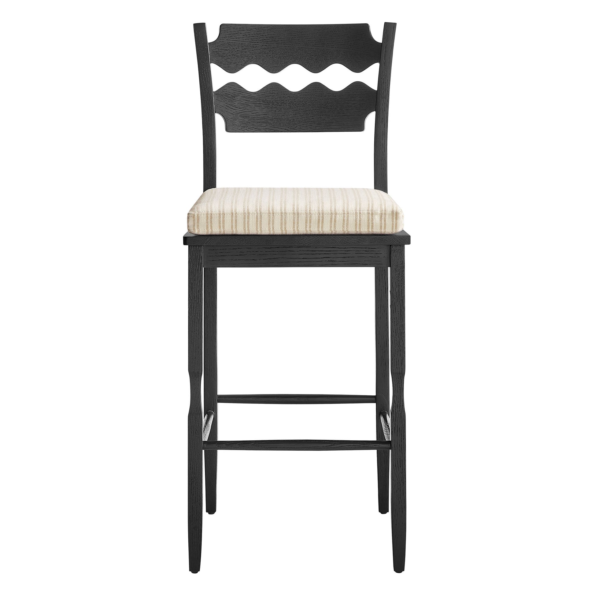 Jax Oak Wood Bar Stool With Wavy Razor Back and Cushion