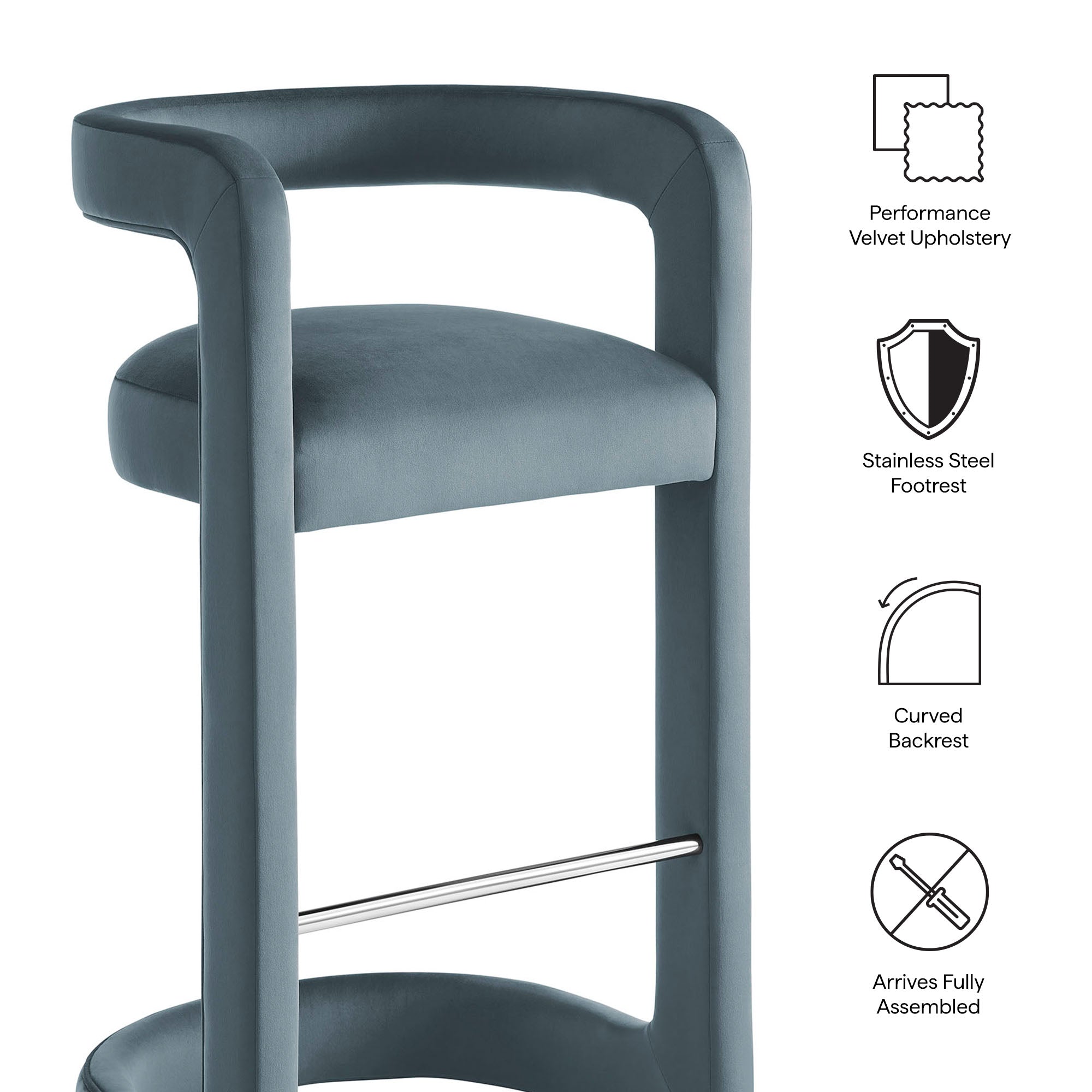 Winslow Performance Velvet Bar Stool Set of 2 by Modway