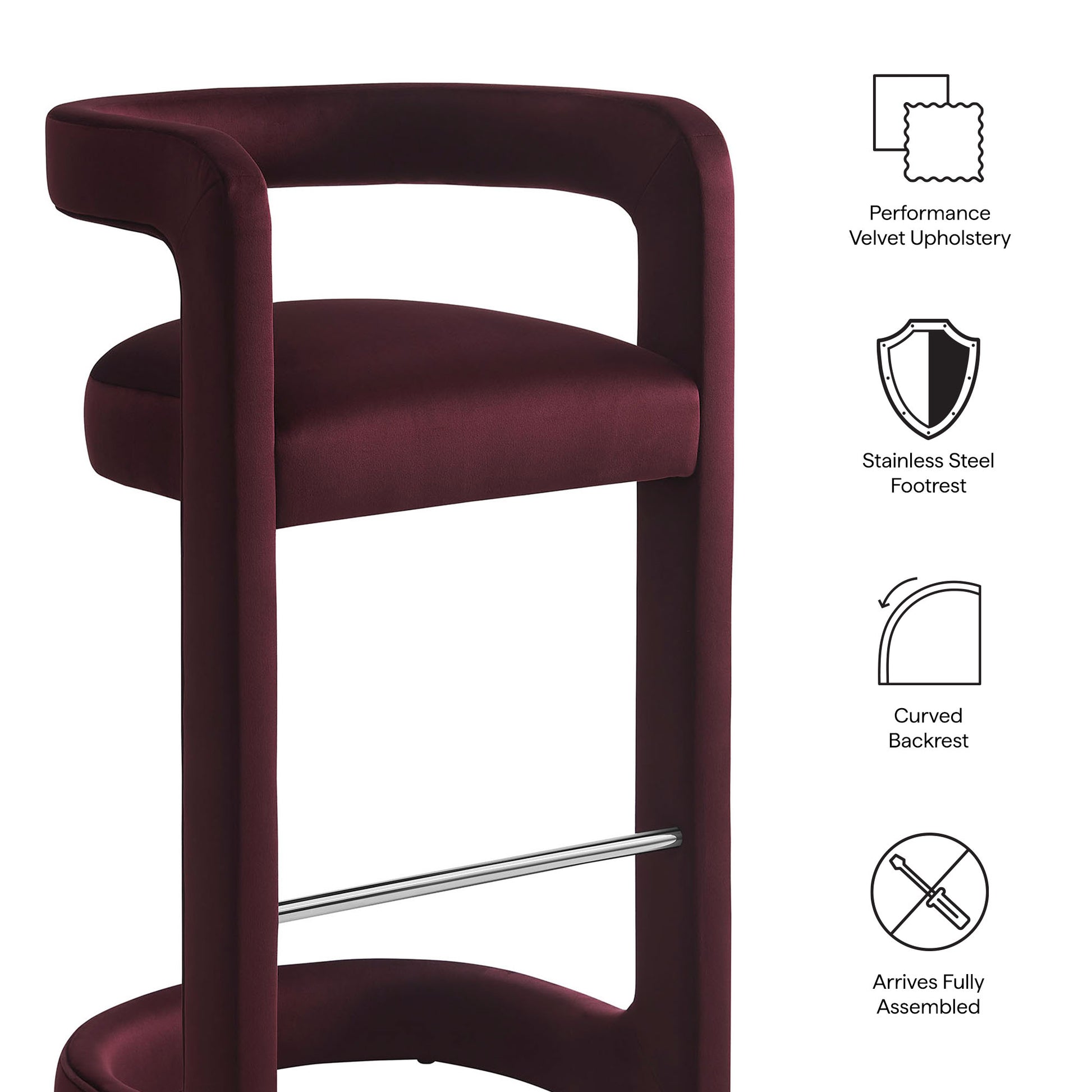 Winslow Performance Velvet Bar Stool Set of 2 by Modway