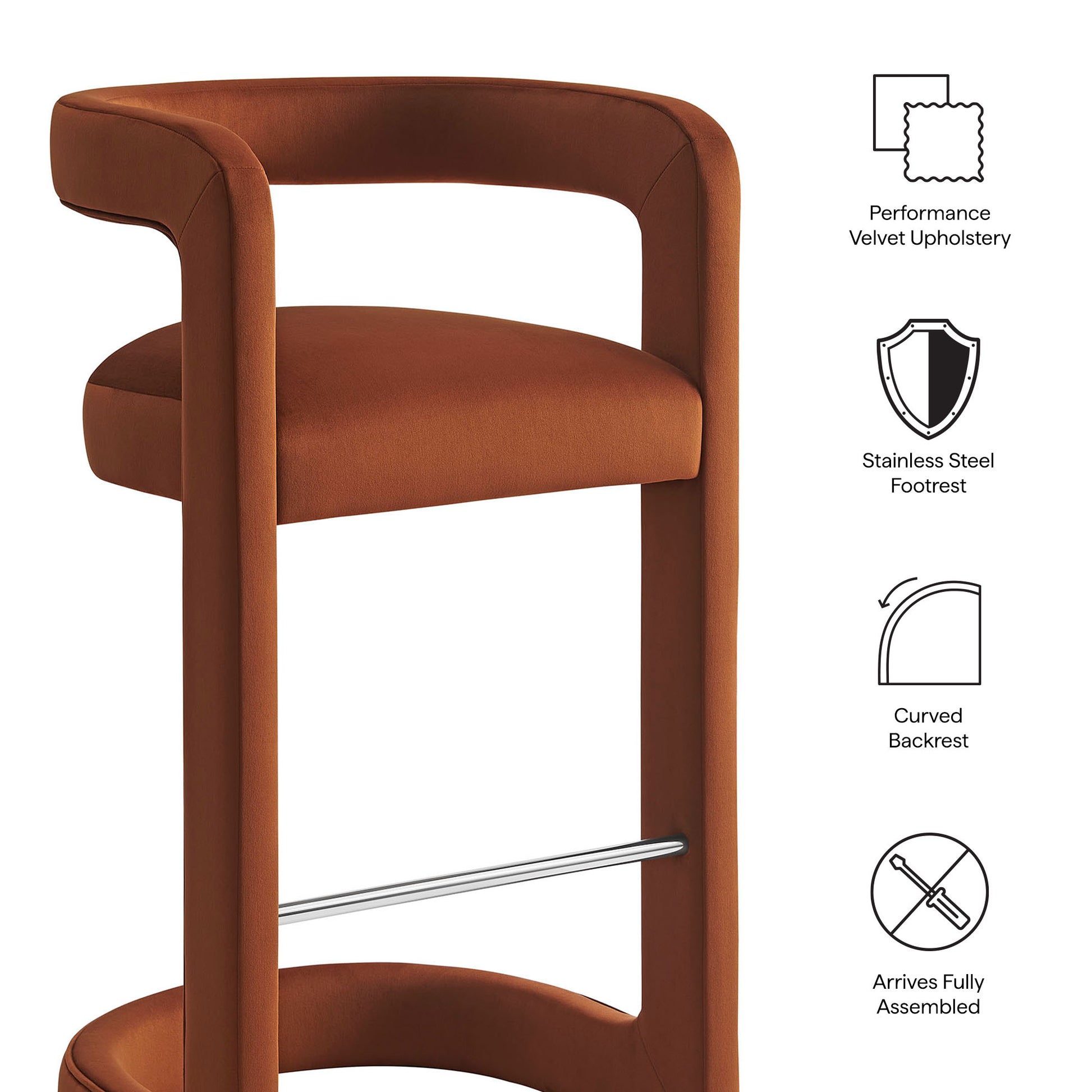 Winslow Performance Velvet Bar Stool Set of 2 by Modway