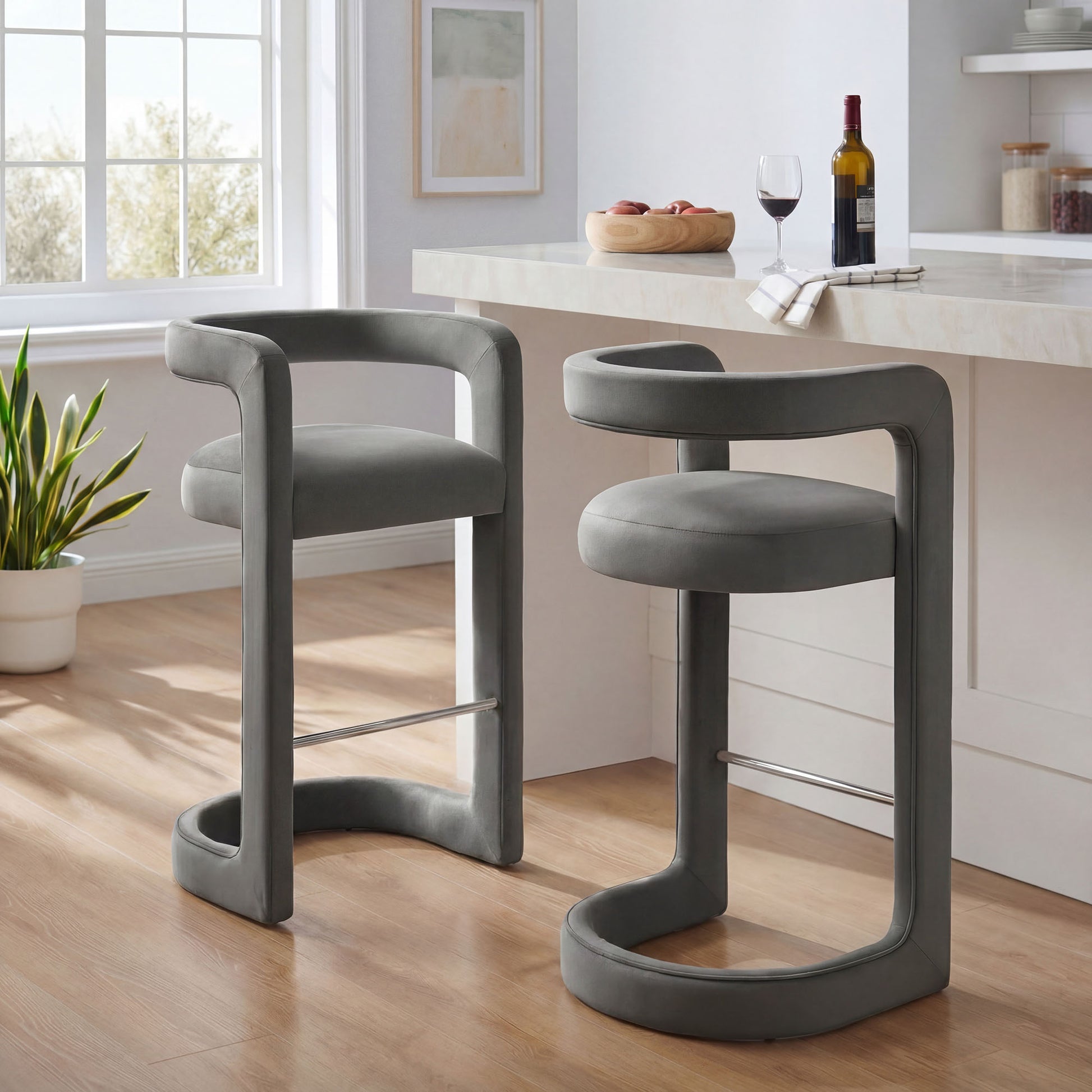 Winslow Performance Velvet Bar Stool Set of 2 by Modway
