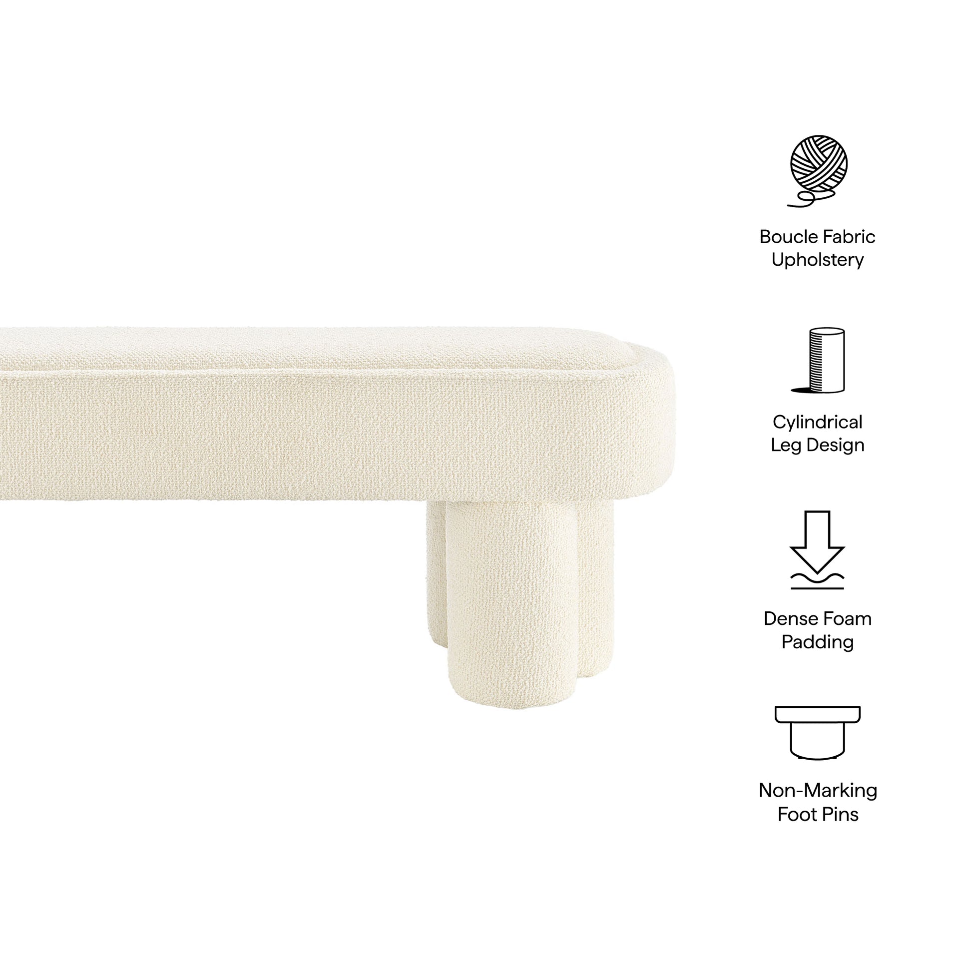 Mossi 52-Inch Oval Boucle Fabric Bench - Marble