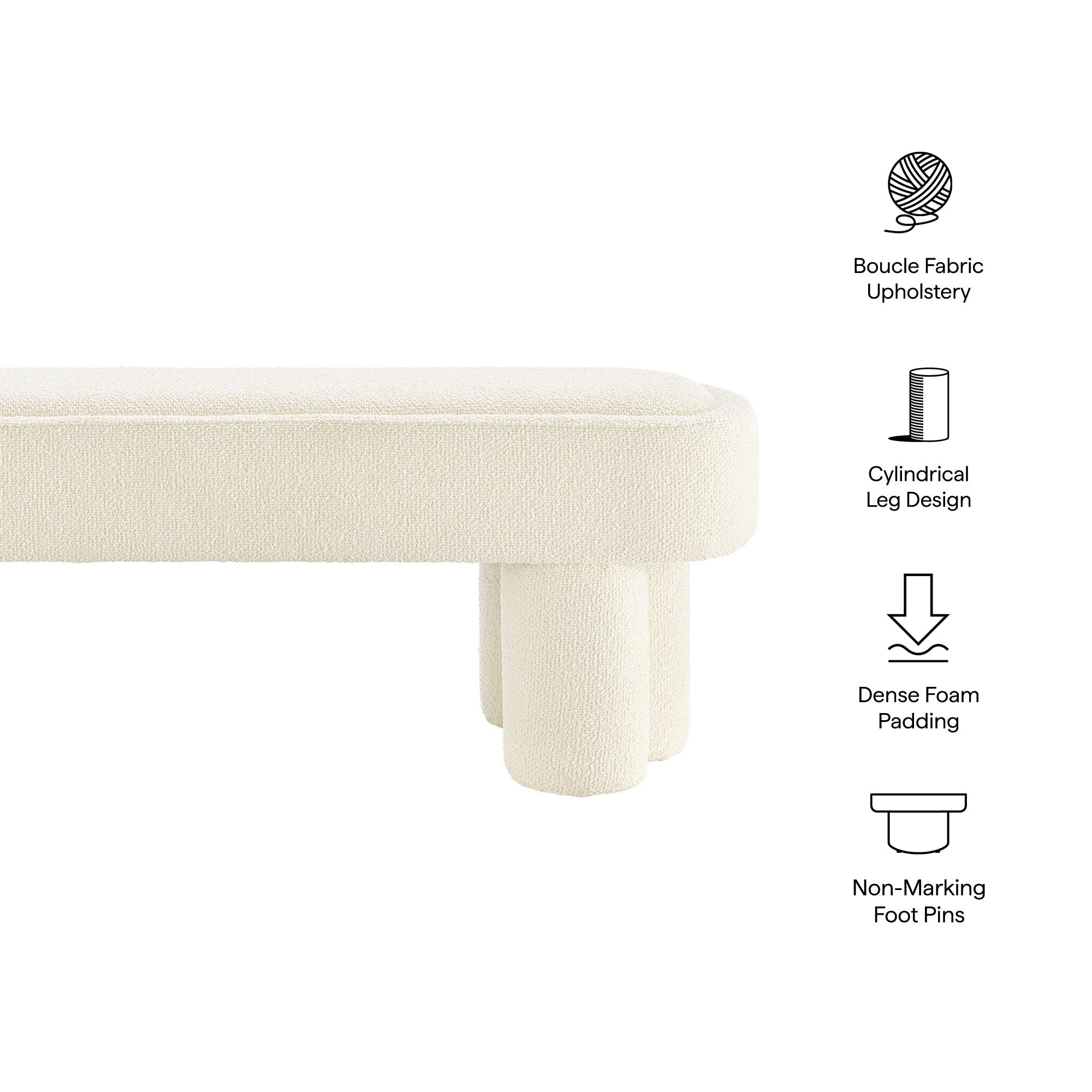 Mossi 52-Inch Oval Boucle Fabric Bench - Marble