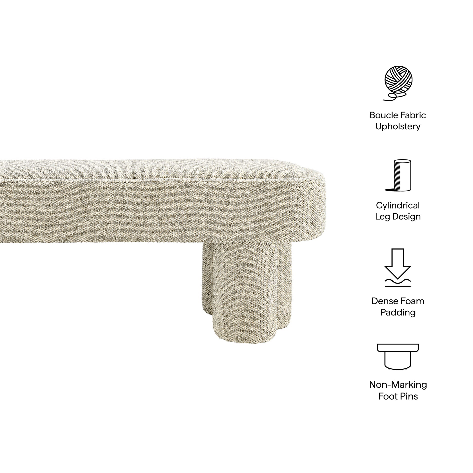 Mossi 52-Inch Oval Boucle Fabric Bench