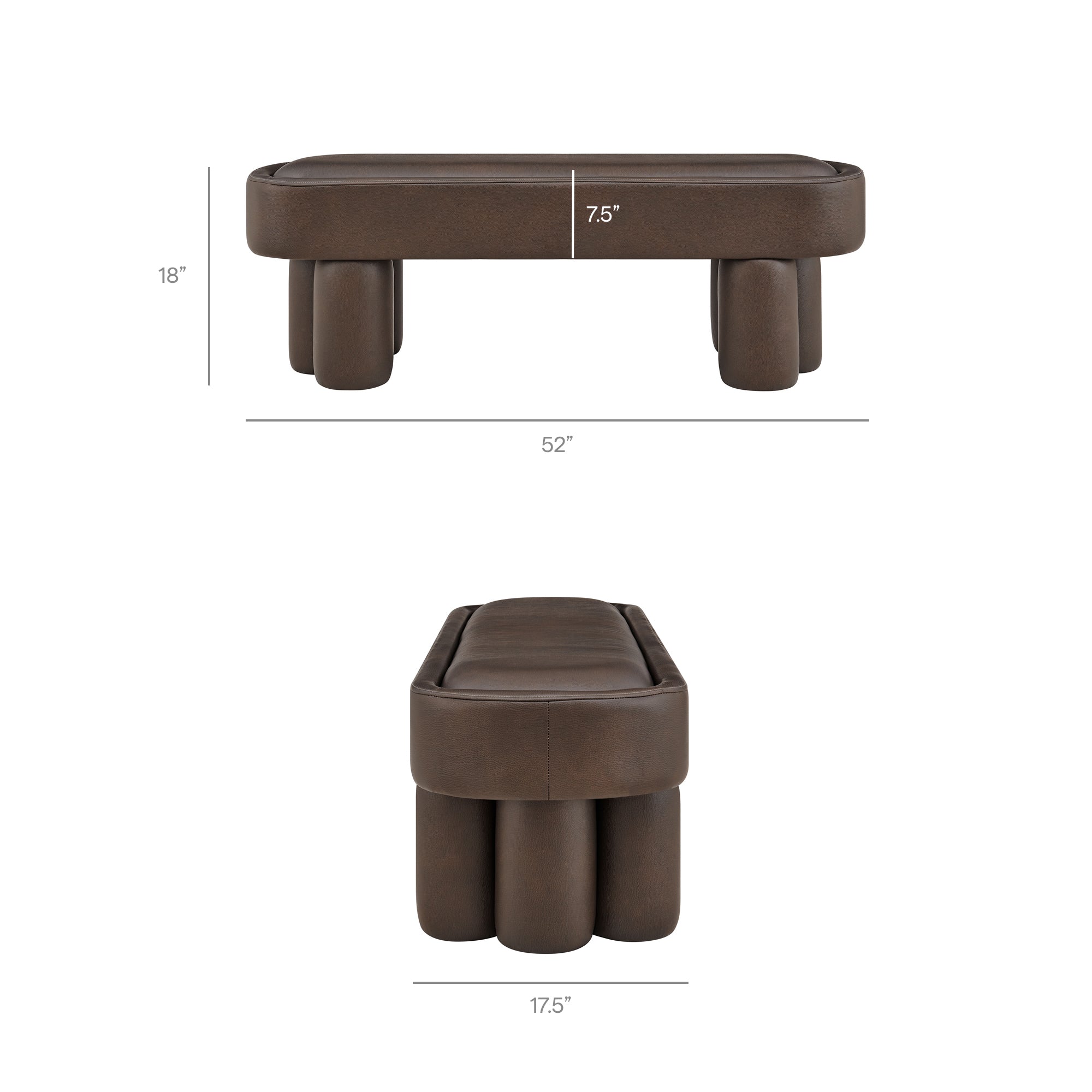 Mossi 52-Inch Oval Vegan Leather Bench - Mushroom