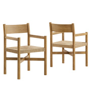 Alvia Oak Wood Dining Armchairs With Woven Seats Set of 2 by Modway