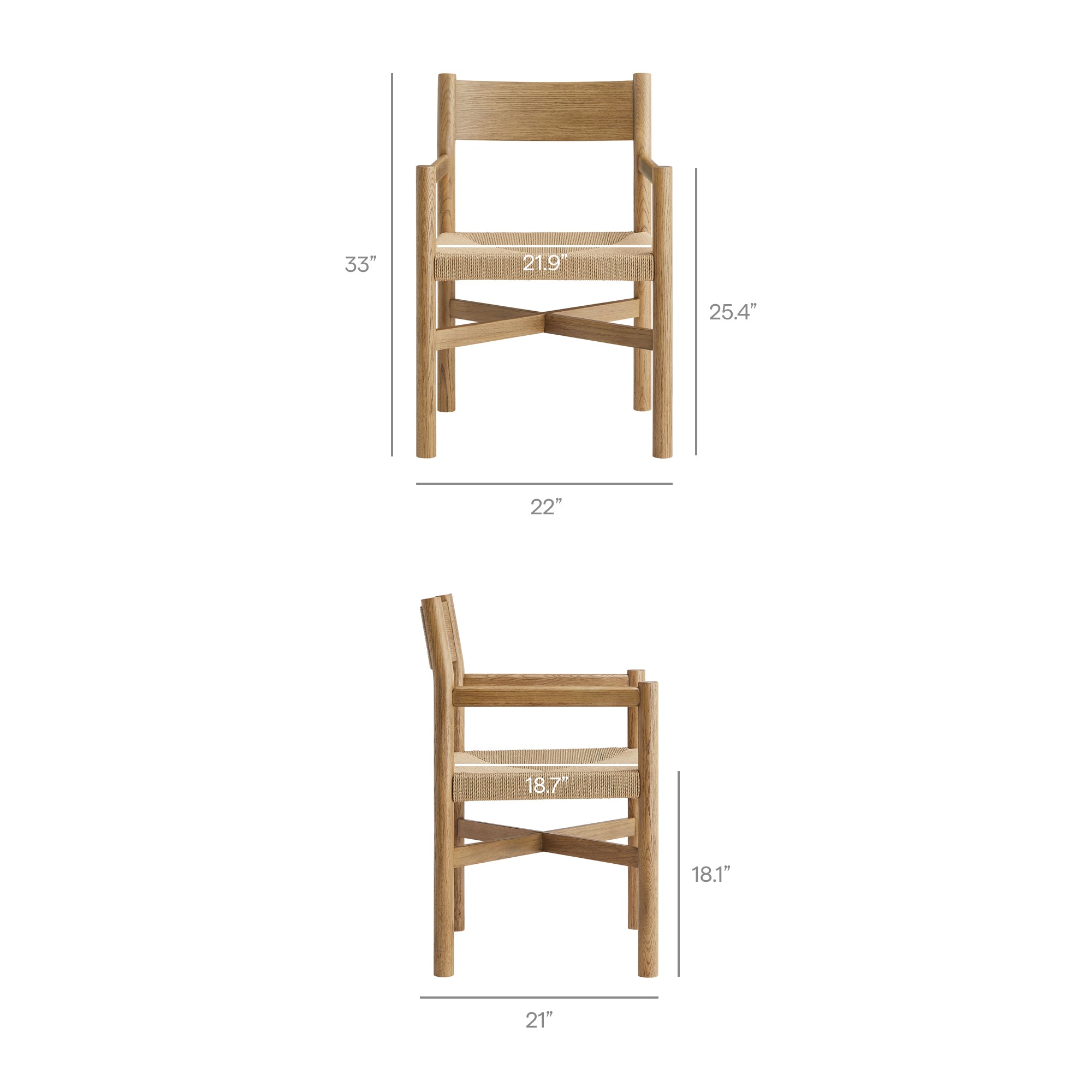 Alvia Oak Wood Dining Armchairs With Woven Seats Set of 2 by Modway