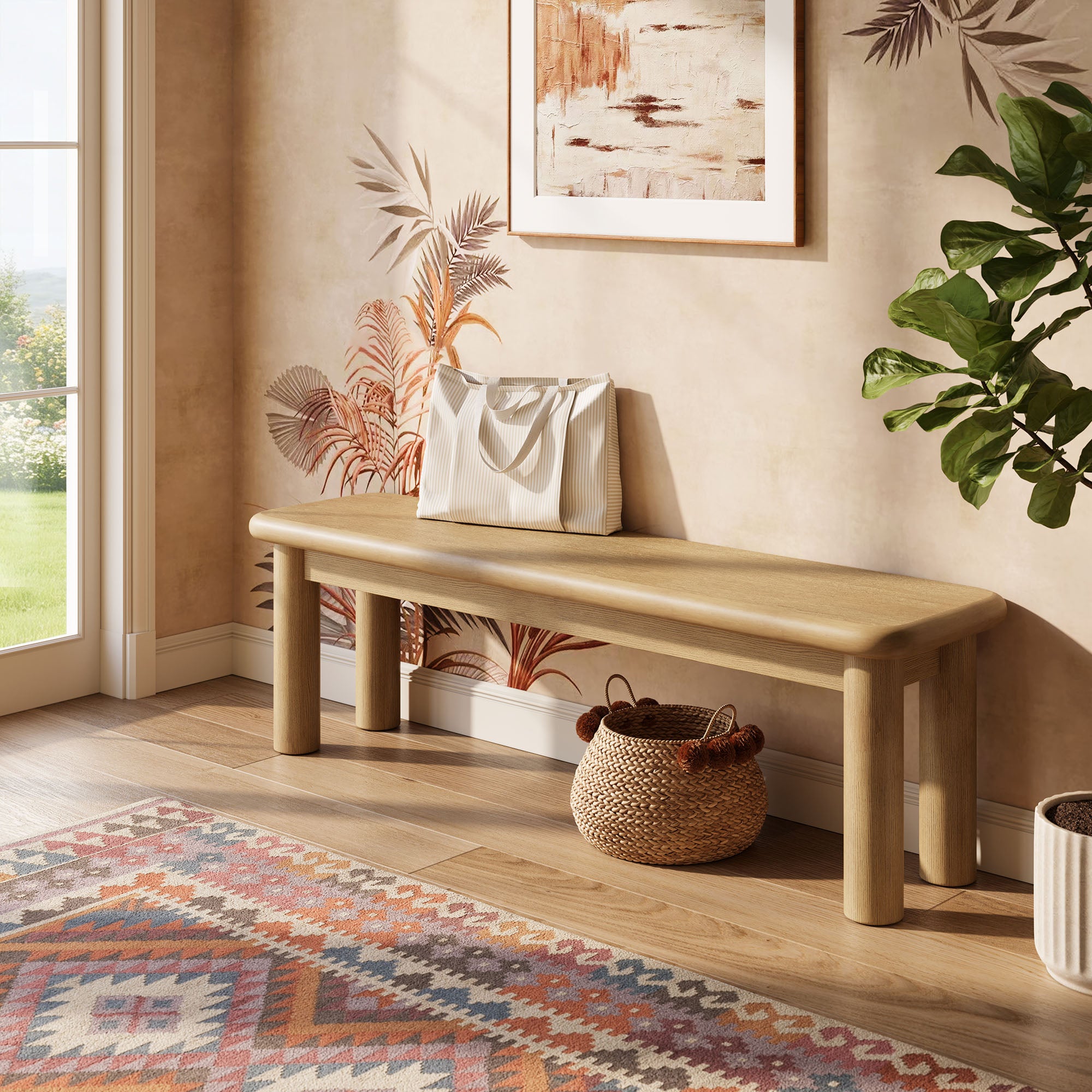 Alvia 58" Oak Wood Bench by Modway